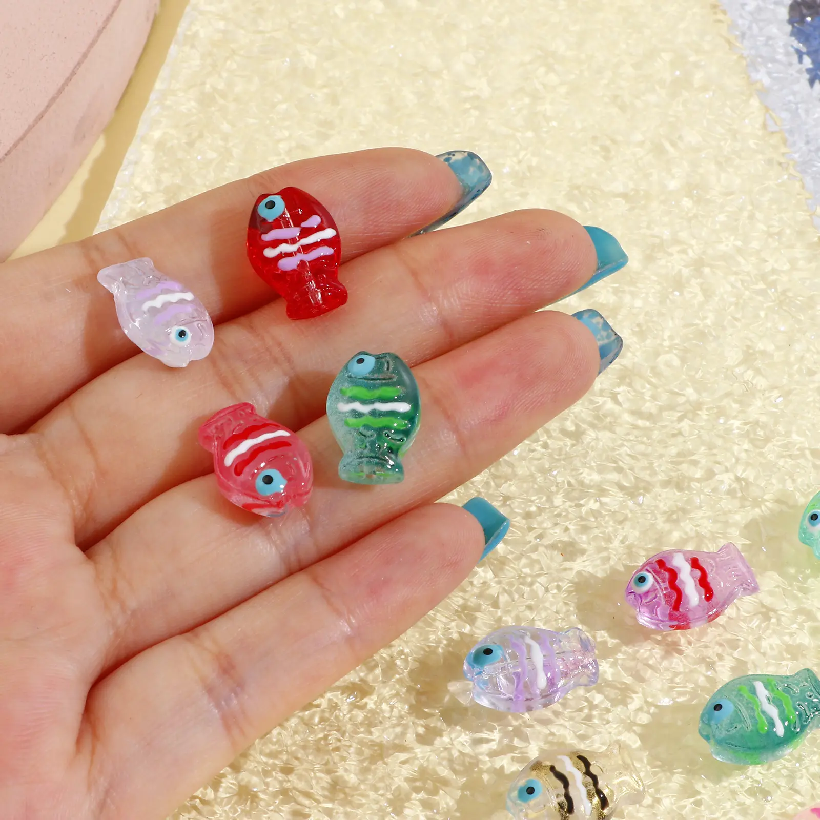 Lampwork Glass Ocean Fish Jewelry Beads For DIY Charm Jewelry Making Enamel AB Rainbow Color Bead About 14mm x 10mm, 5 PCs