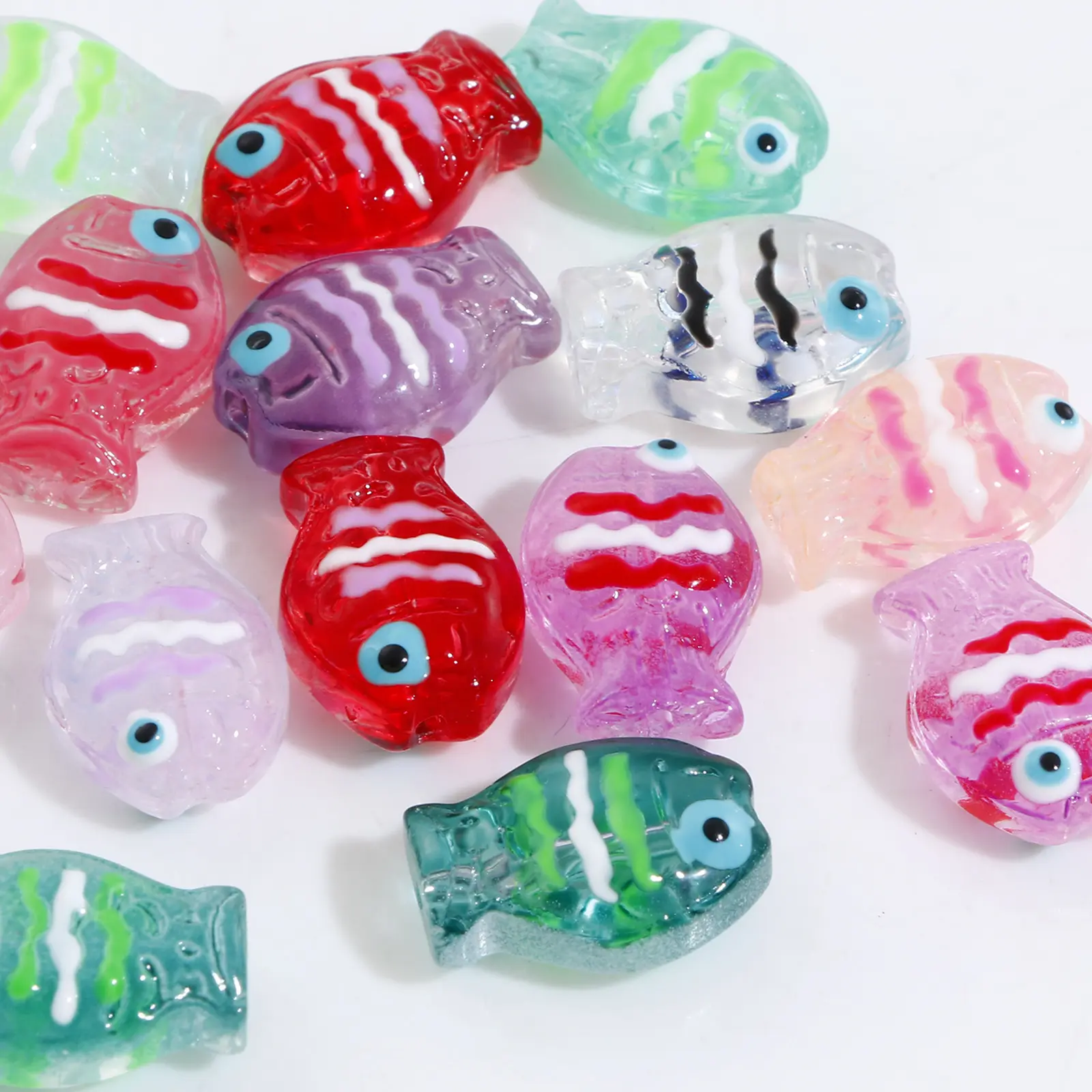 Lampwork Glass Ocean Fish Jewelry Beads For DIY Charm Jewelry Making Enamel AB Rainbow Color Bead About 14mm x 10mm, 5 PCs