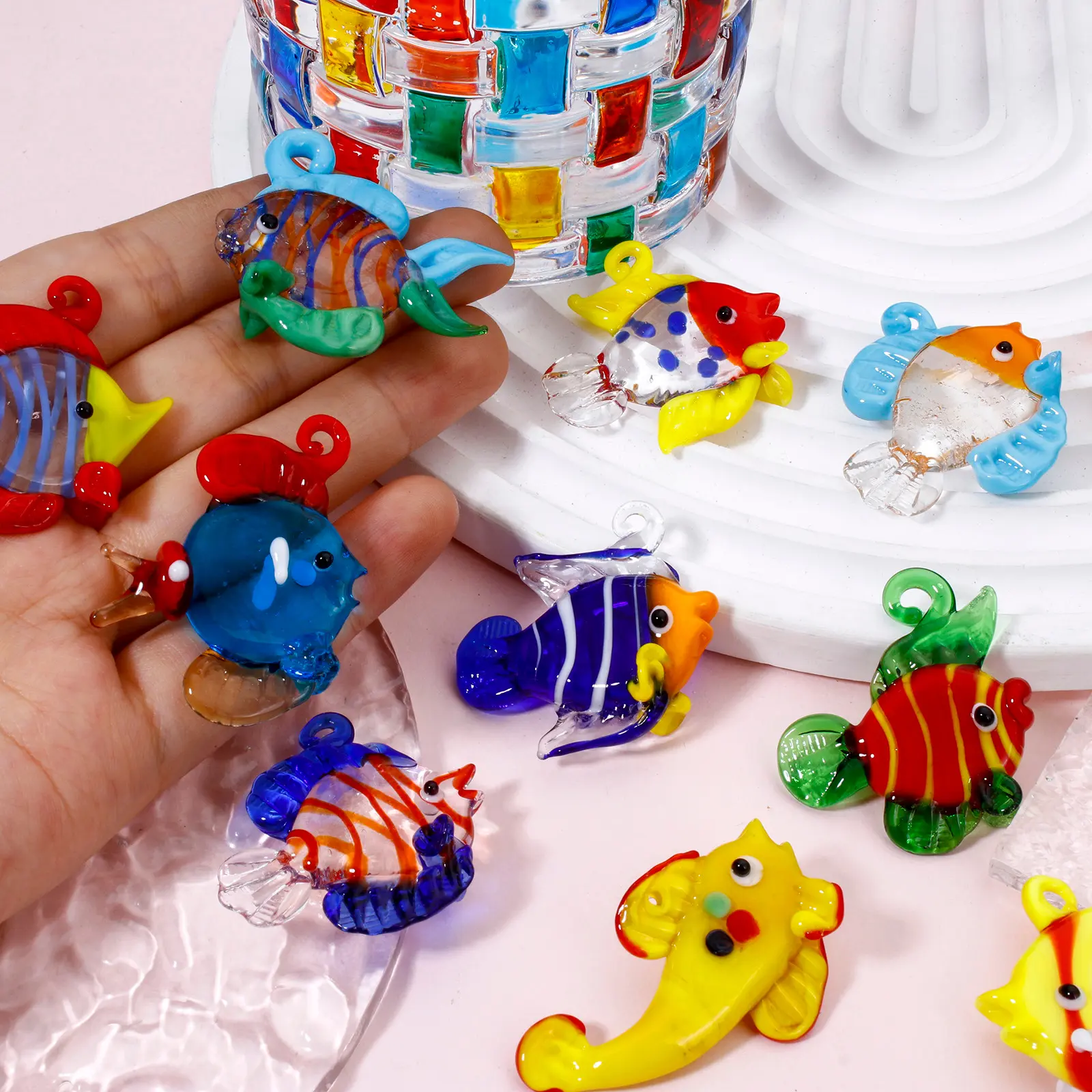 1PCs 3D Tropical Fish Animal Lampwork Ocean Charms For Jewelry Making Tiny Statue Ornaments Aquarium Decor DIY Necklace Pendant