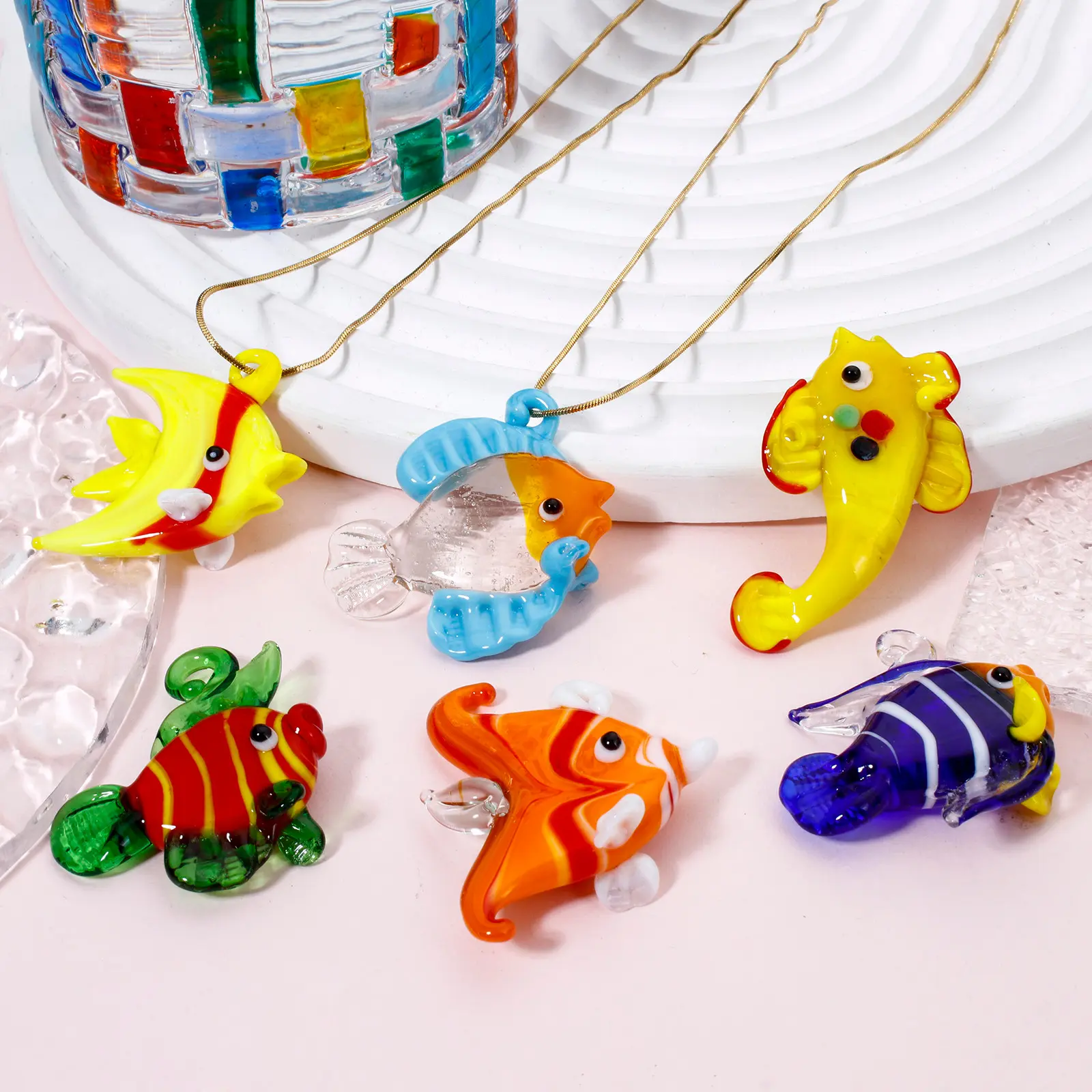 1PCs 3D Tropical Fish Animal Lampwork Ocean Charms For Jewelry Making Tiny Statue Ornaments Aquarium Decor DIY Necklace Pendant