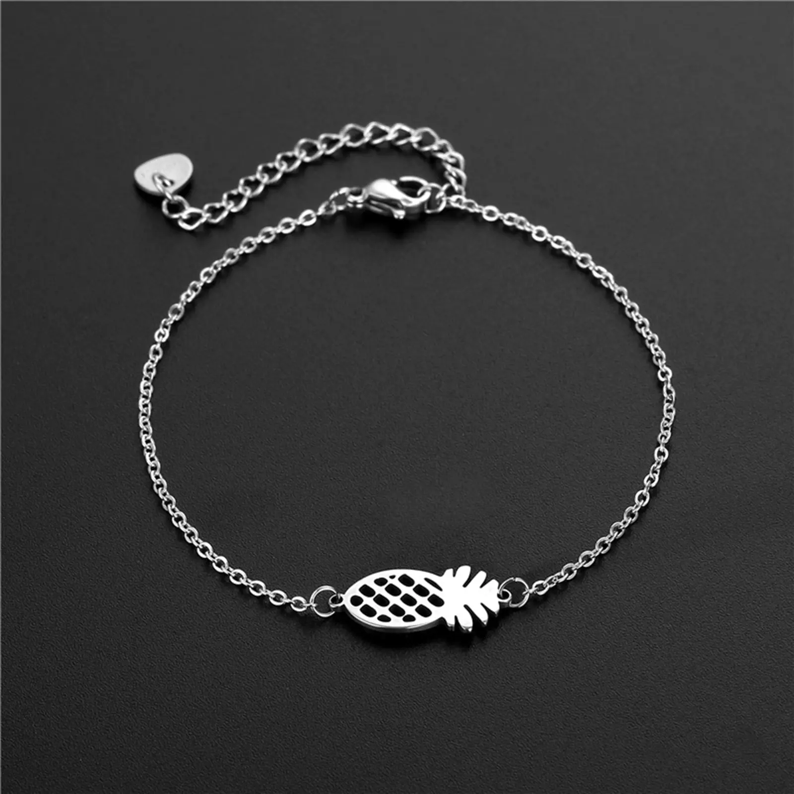 Fashion Stainless Steel Bracelets Moon Pineapple Flowers Pendant Silver Color For Women Party Jewelry Accessories Gift 16cm long