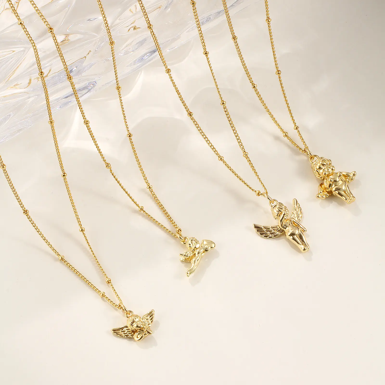 1 Piece 3D Angel Pendant Necklace 18K Real Gold Plated Brass Curb Link Chain Retro Jewelry For Women Party Gift 45cm + 5cm long