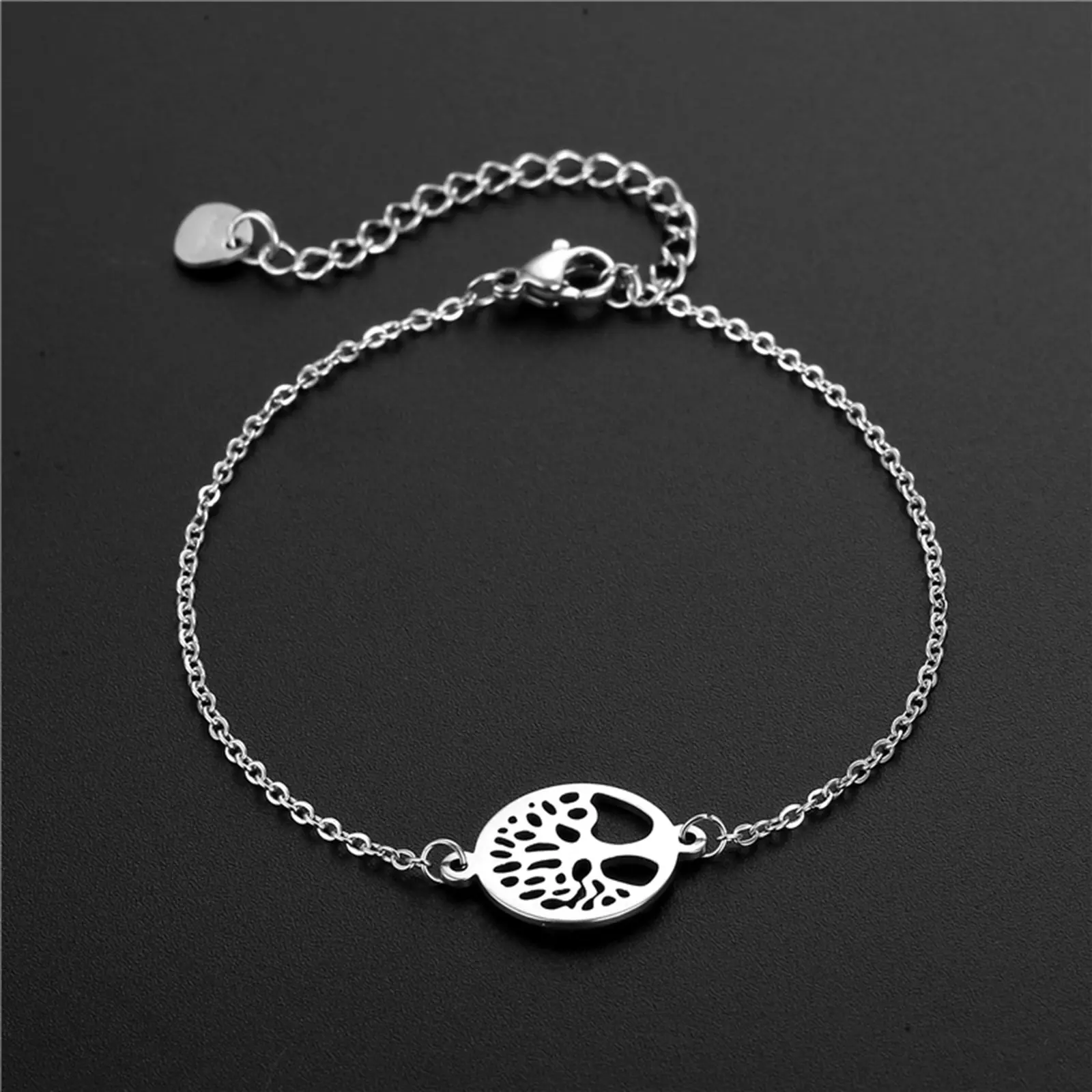Fashion Stainless Steel Bracelets Moon Pineapple Flowers Pendant Silver Color For Women Party Jewelry Accessories Gift 16cm long