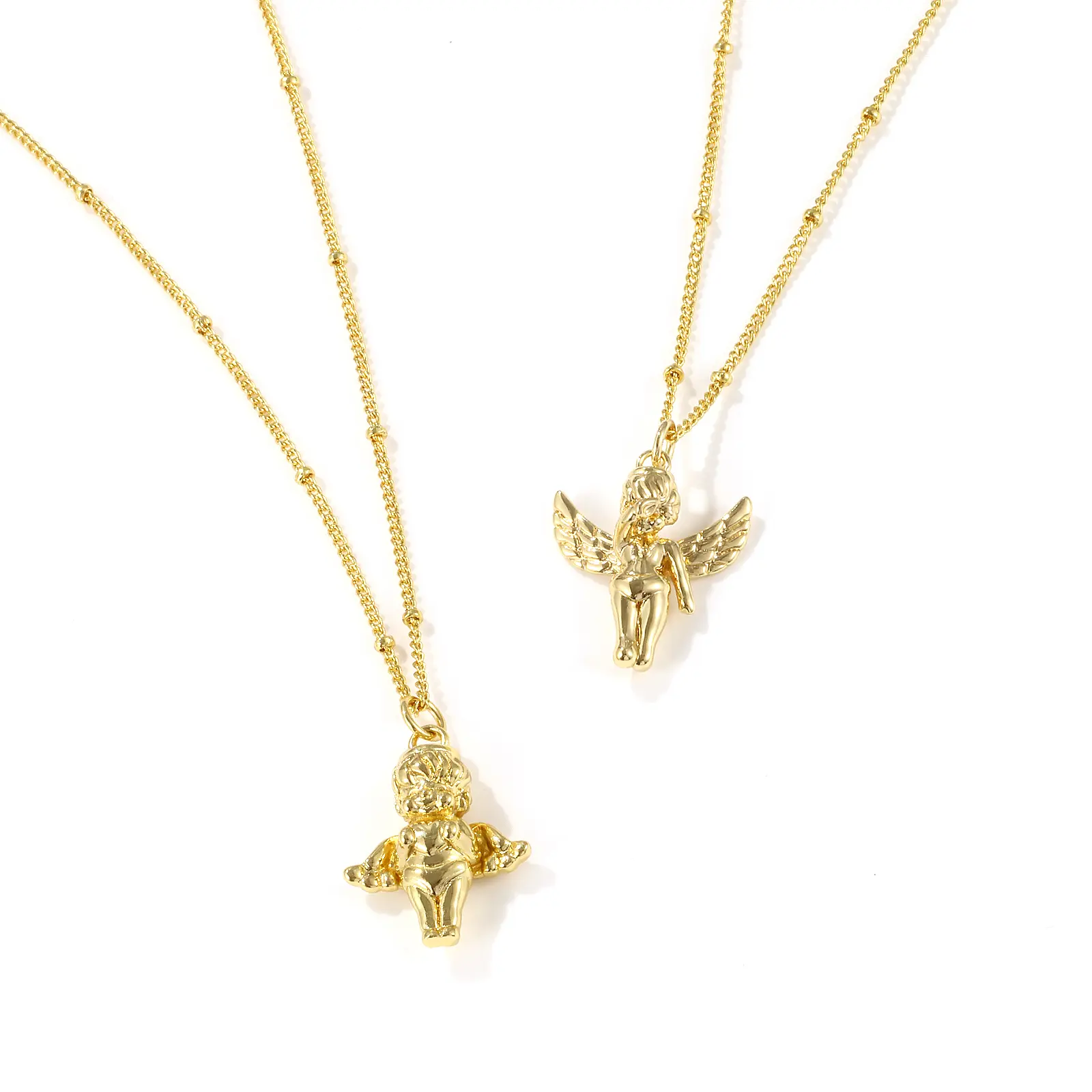 1 Piece 3D Angel Pendant Necklace 18K Real Gold Plated Brass Curb Link Chain Retro Jewelry For Women Party Gift 45cm + 5cm long