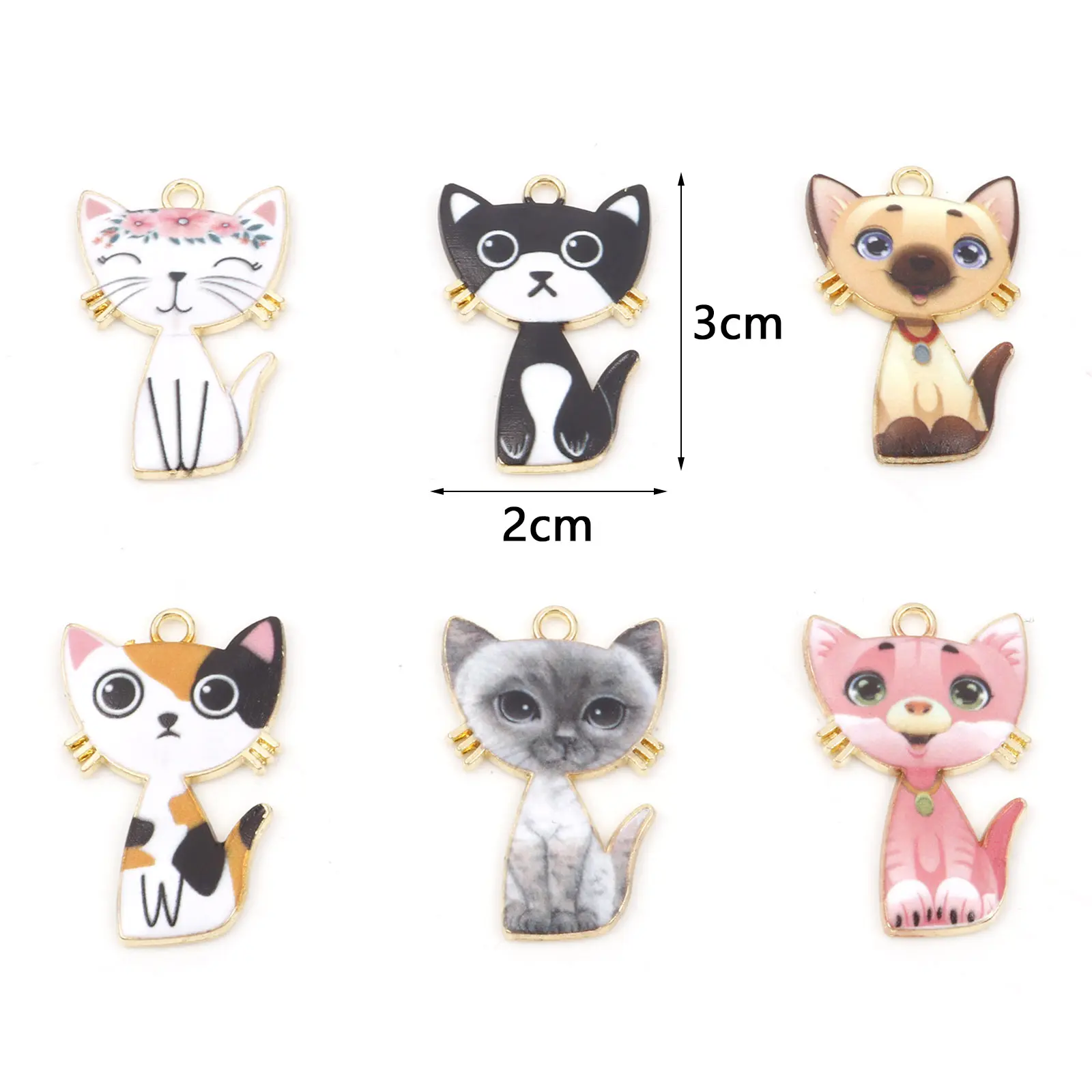 Cat Animal Enamel Charms Zinc Based Alloy Gold Color Metal Pendants DIY Necklaces Making Jewelry Findings 3cm x 2cm, 10 PCs