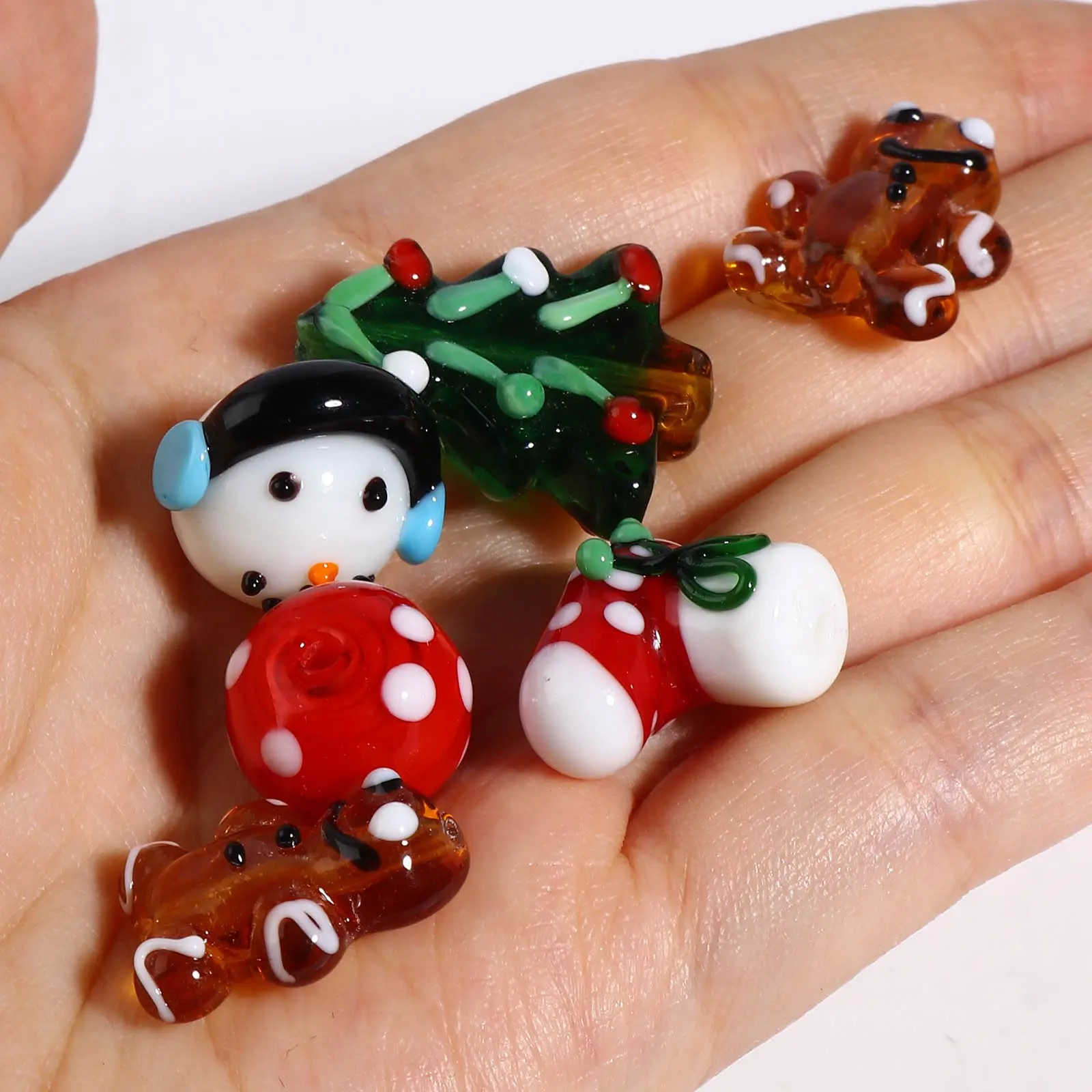 Christmas Tree Snowman Lampwork Glass Christmas Beads Multicolor Loose Beads Cute Cartoon DIY Making Bracelet Jewelry