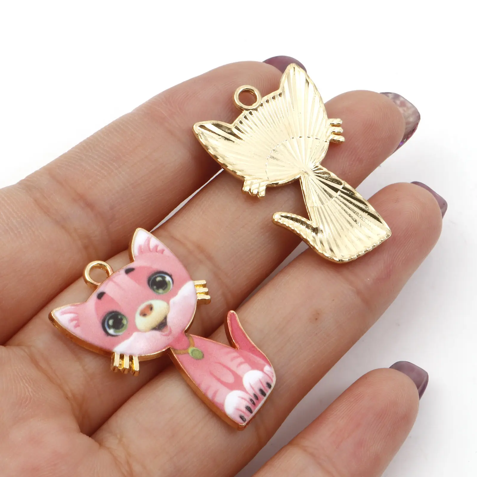 Cat Animal Enamel Charms Zinc Based Alloy Gold Color Metal Pendants DIY Necklaces Making Jewelry Findings 3cm x 2cm, 10 PCs