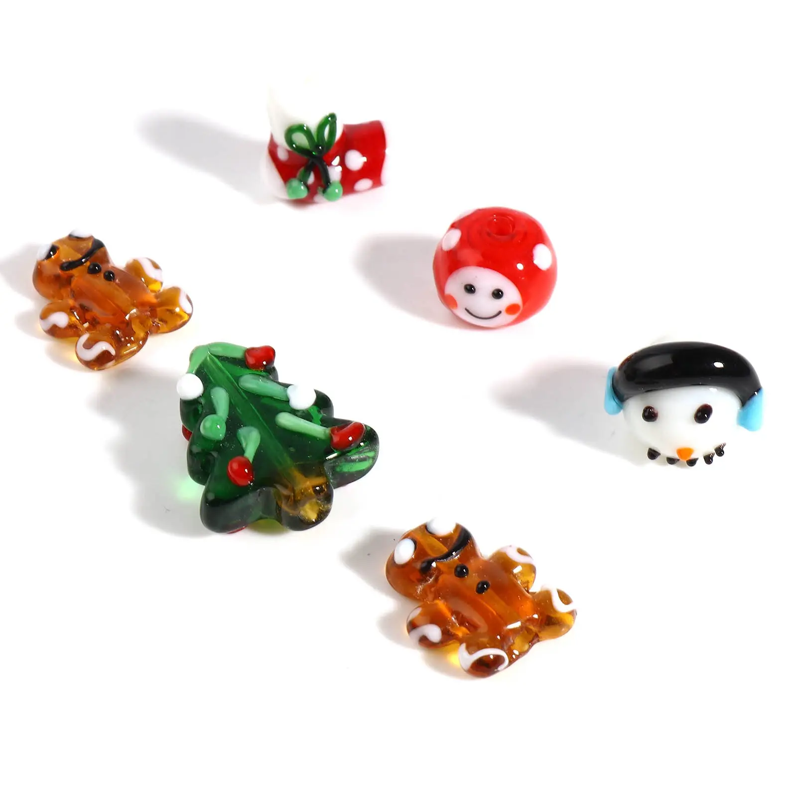 Christmas Tree Snowman Lampwork Glass Christmas Beads Multicolor Loose Beads Cute Cartoon DIY Making Bracelet Jewelry