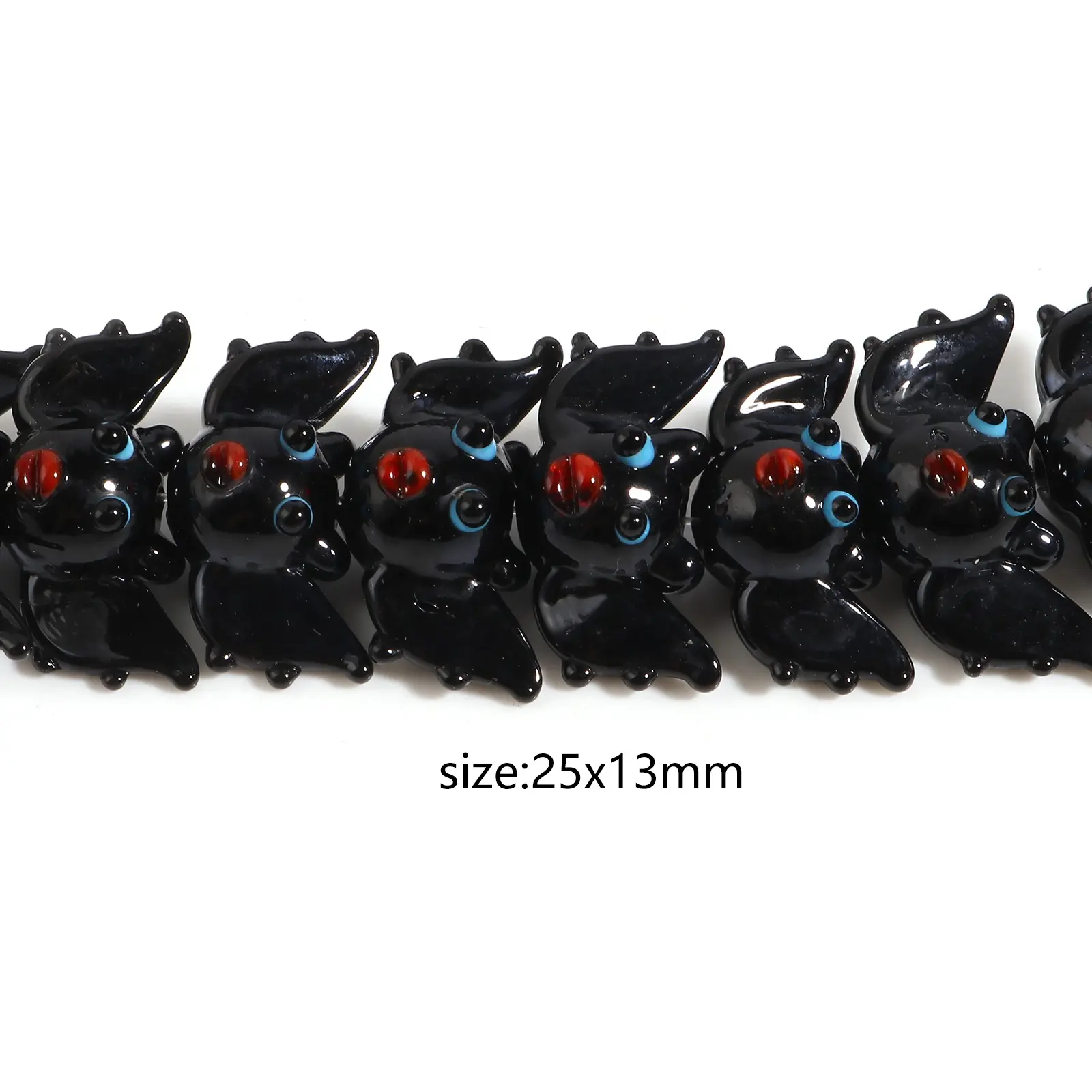 4PCs Lampwork Glass Beads Halloween Bat Animal Black Loose Spacer Beads DIY Making Bracelets Jewelry Making About 25mm x 13mm