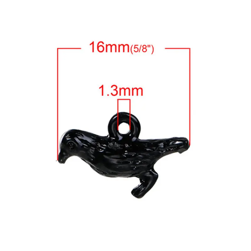 Halloween 3D Charms Crow Bird Black Enamel Pendants For DIY Jewelry Making Gifts 16mm( 5/8") x 10mm( 3/8"), 10 PCs