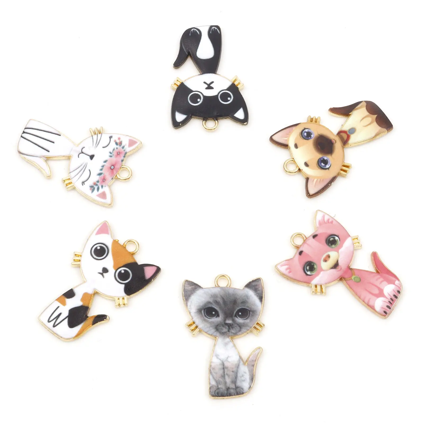 Cat Animal Enamel Charms Zinc Based Alloy Gold Color Metal Pendants DIY Necklaces Making Jewelry Findings 3cm x 2cm, 10 PCs
