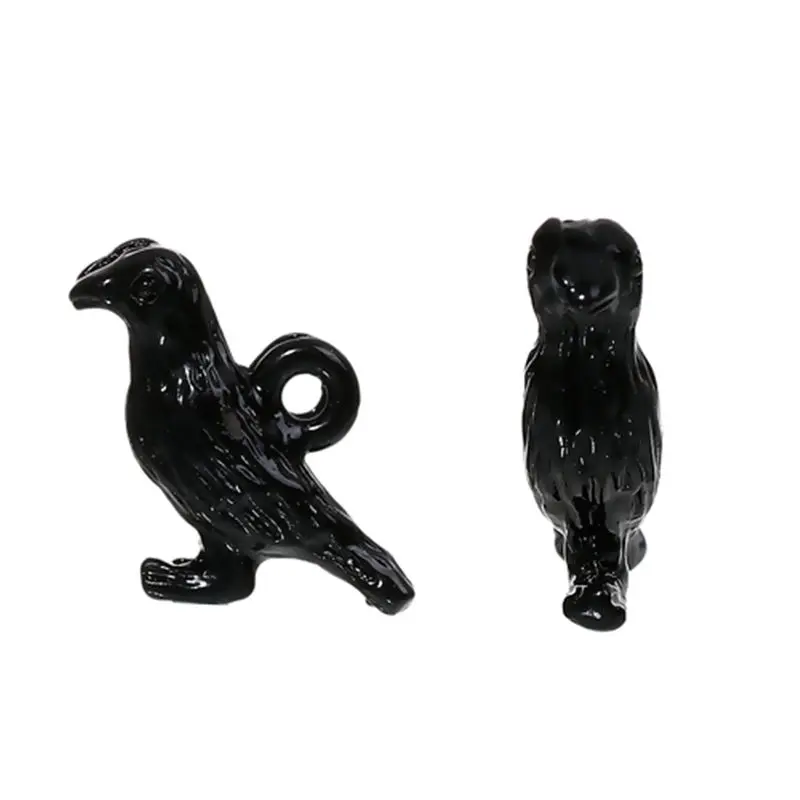 Halloween 3D Charms Crow Bird Black Enamel Pendants For DIY Jewelry Making Gifts 16mm( 5/8") x 10mm( 3/8"), 10 PCs