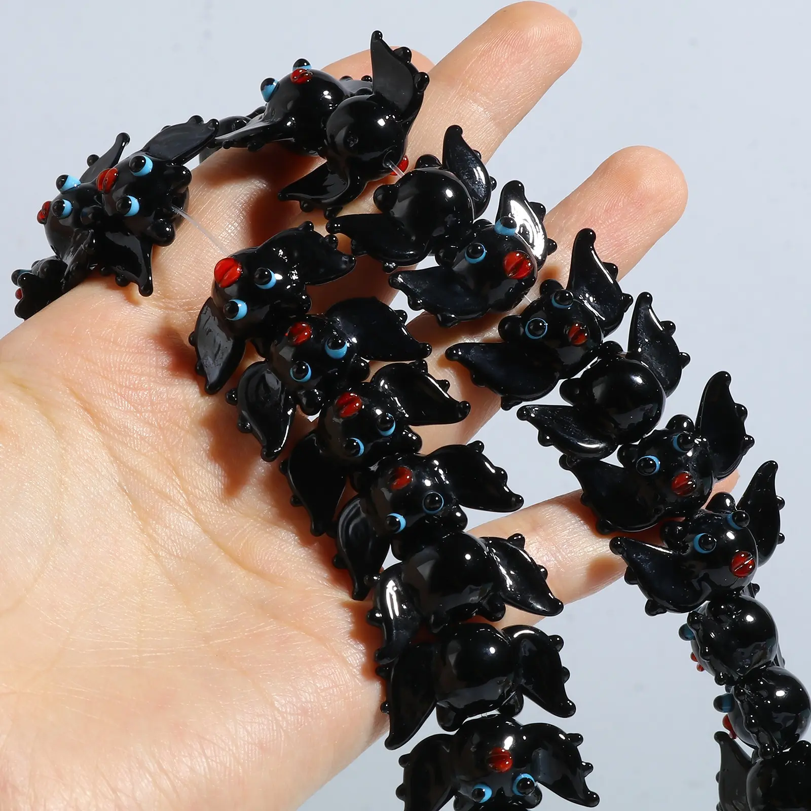 4PCs Lampwork Glass Beads Halloween Bat Animal Black Loose Spacer Beads DIY Making Bracelets Jewelry Making About 25mm x 13mm