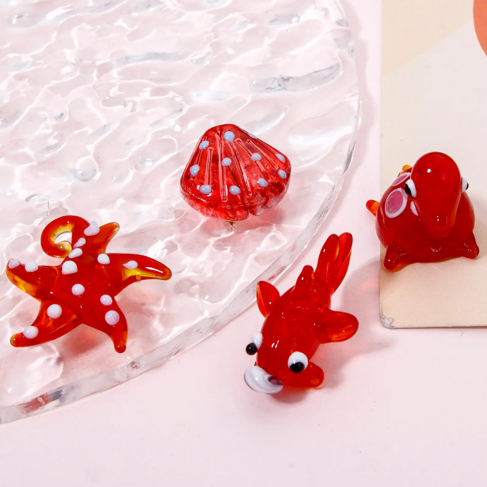 2-5PCs 3D Lampwork Glass Ocean Jewelry Beads Red Turtle Goldfish Starfish Shell Spacer Beads Neckalce Making Ornaments Aquarium