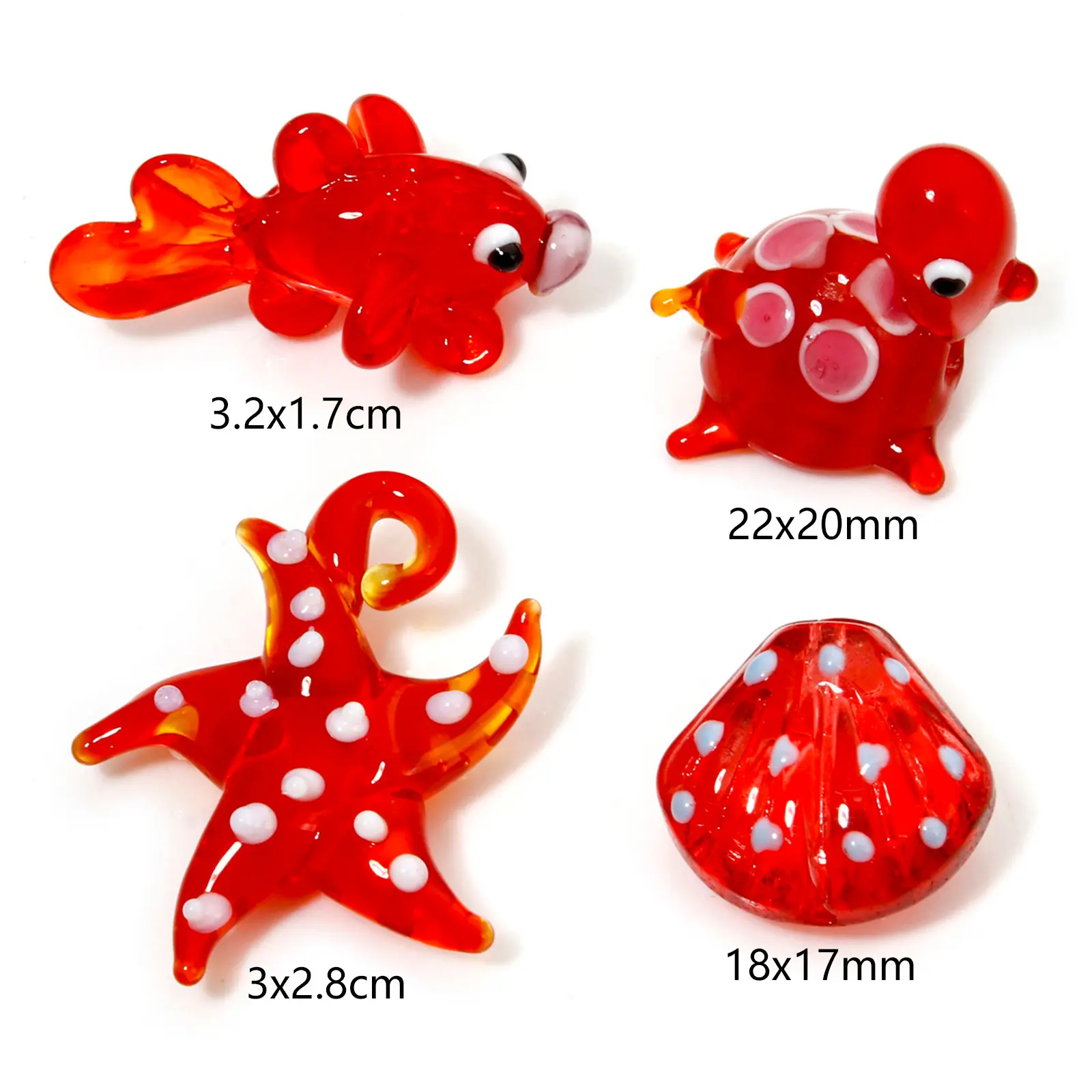 2-5PCs 3D Lampwork Glass Ocean Jewelry Beads Red Turtle Goldfish Starfish Shell Spacer Beads Neckalce Making Ornaments Aquarium