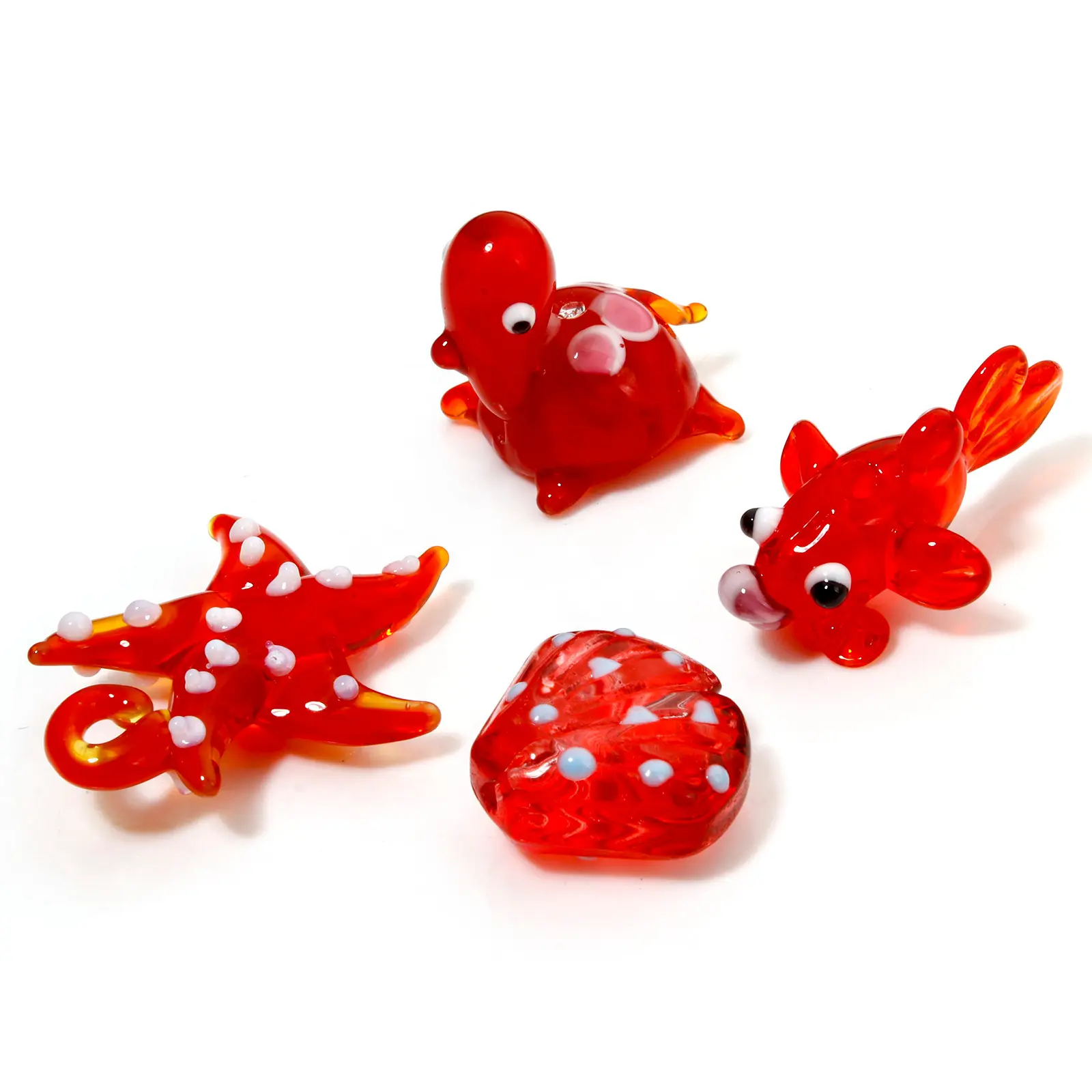 2-5PCs 3D Lampwork Glass Ocean Jewelry Beads Red Turtle Goldfish Starfish Shell Spacer Beads Neckalce Making Ornaments Aquarium
