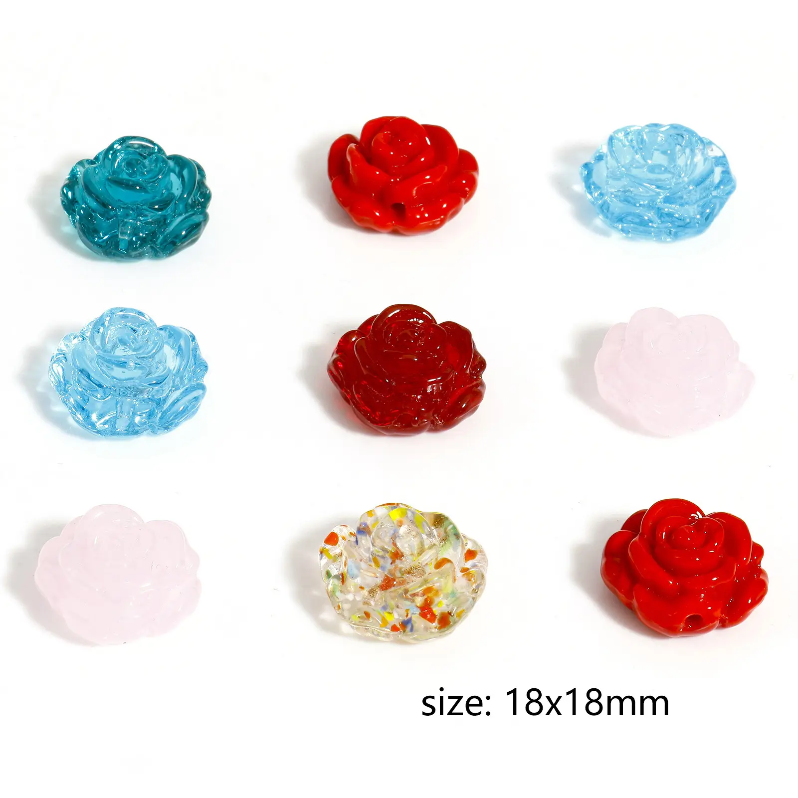 2PCs Lampwork Glass Rose Flower Beads Translucent Flower Beads For Jewelry Making Diy Necklace Bracelets Accessories 18x18mm