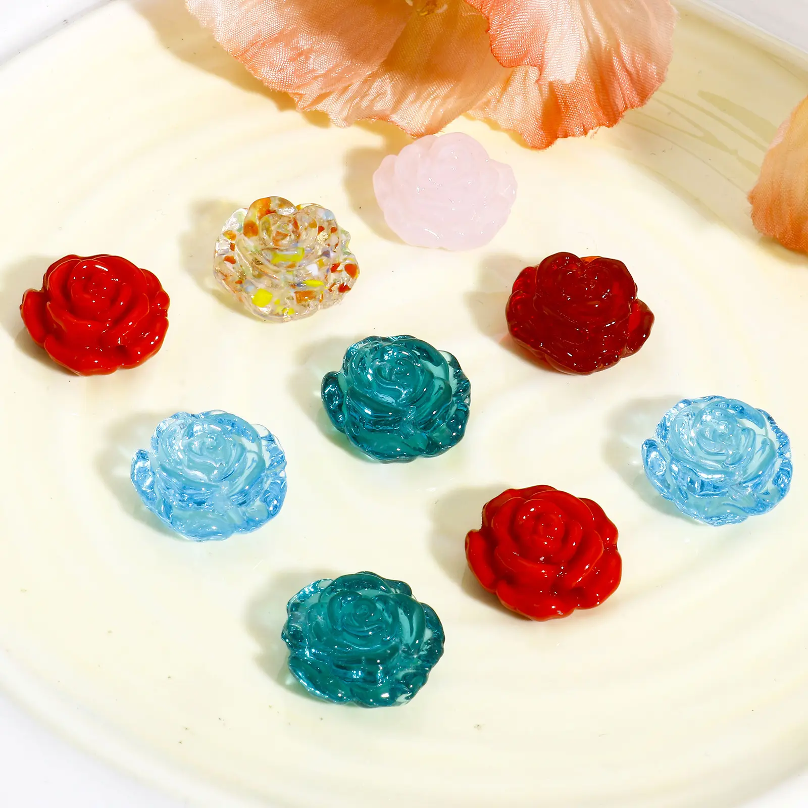 2PCs Lampwork Glass Rose Flower Beads Translucent Flower Beads For Jewelry Making Diy Necklace Bracelets Accessories 18x18mm