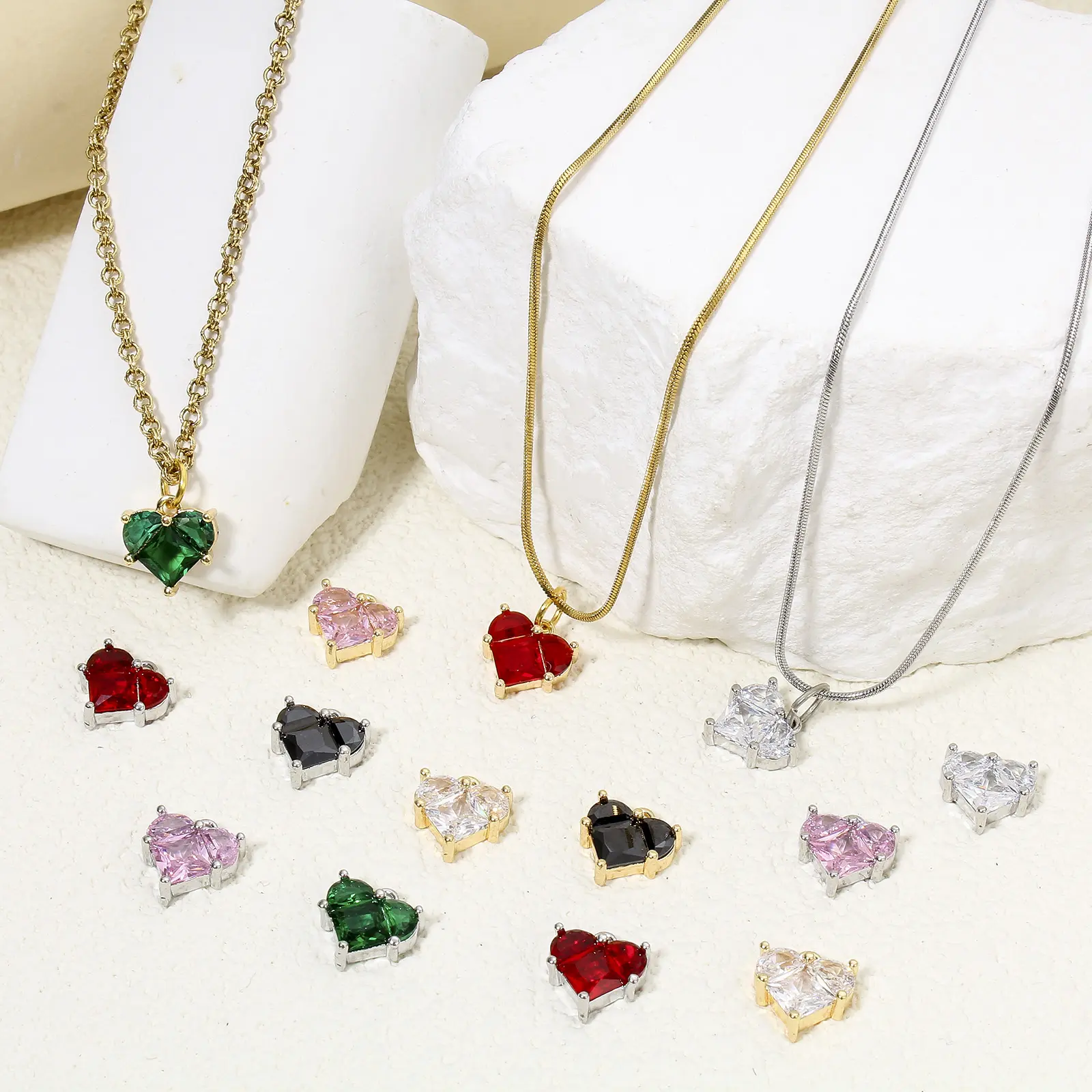 1 Piece Brass & Glass Valentine's Day Charms Gold Color Heart  Pendants For DIY Making Necklace Earring Jewelry 11mm x 10mm