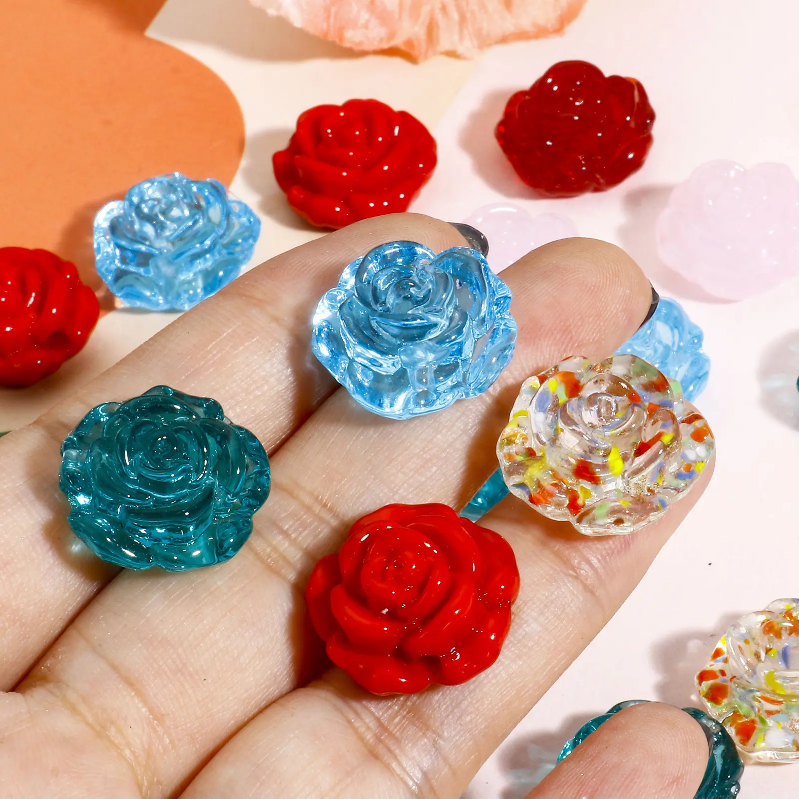 2PCs Lampwork Glass Rose Flower Beads Translucent Flower Beads For Jewelry Making Diy Necklace Bracelets Accessories 18x18mm