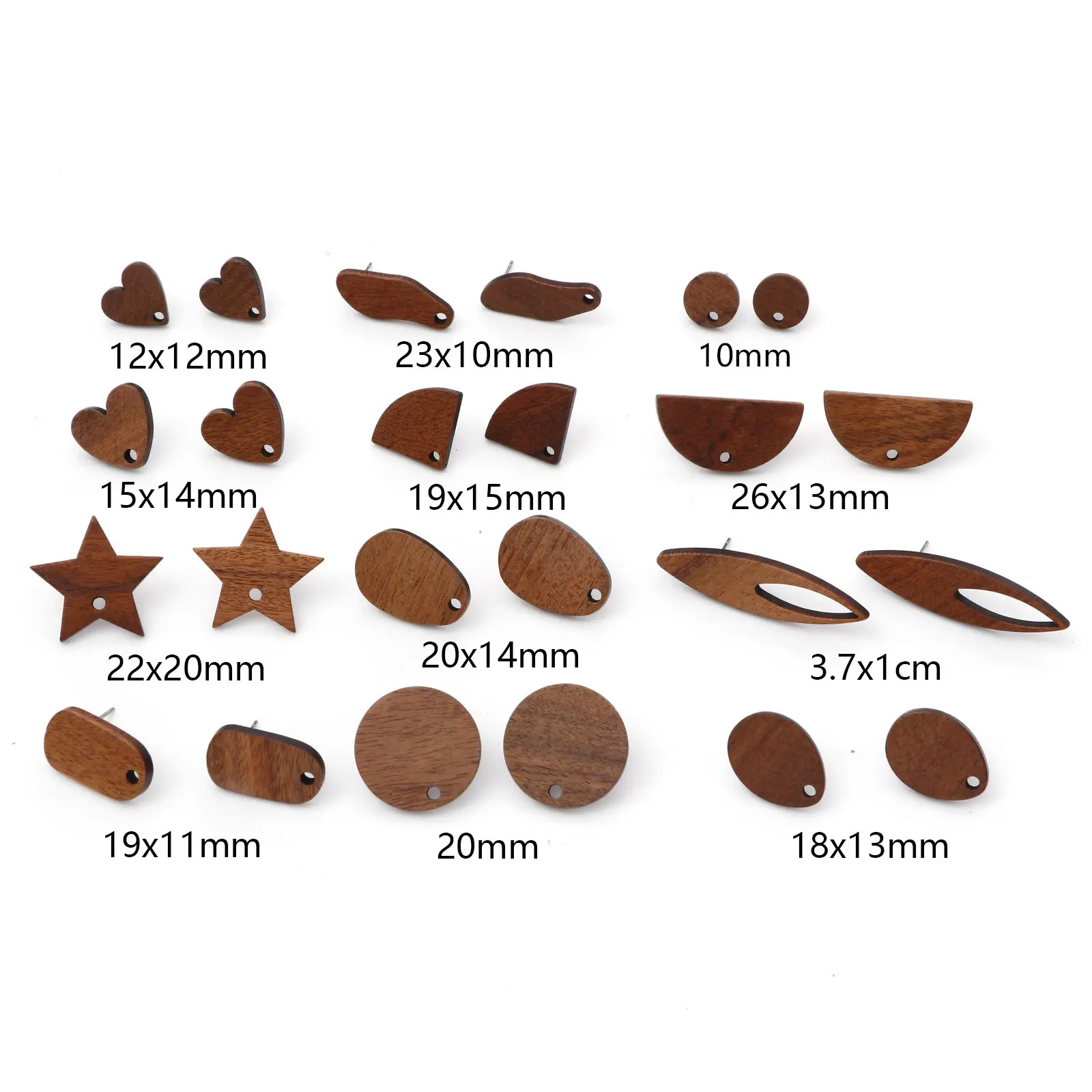 Fashion Handmade Wood Ear Post Stud Earrings Findings Drop Earrings Geometric Brown With Loop Post/ Wire Size: 0.7mm, 10 PCs
