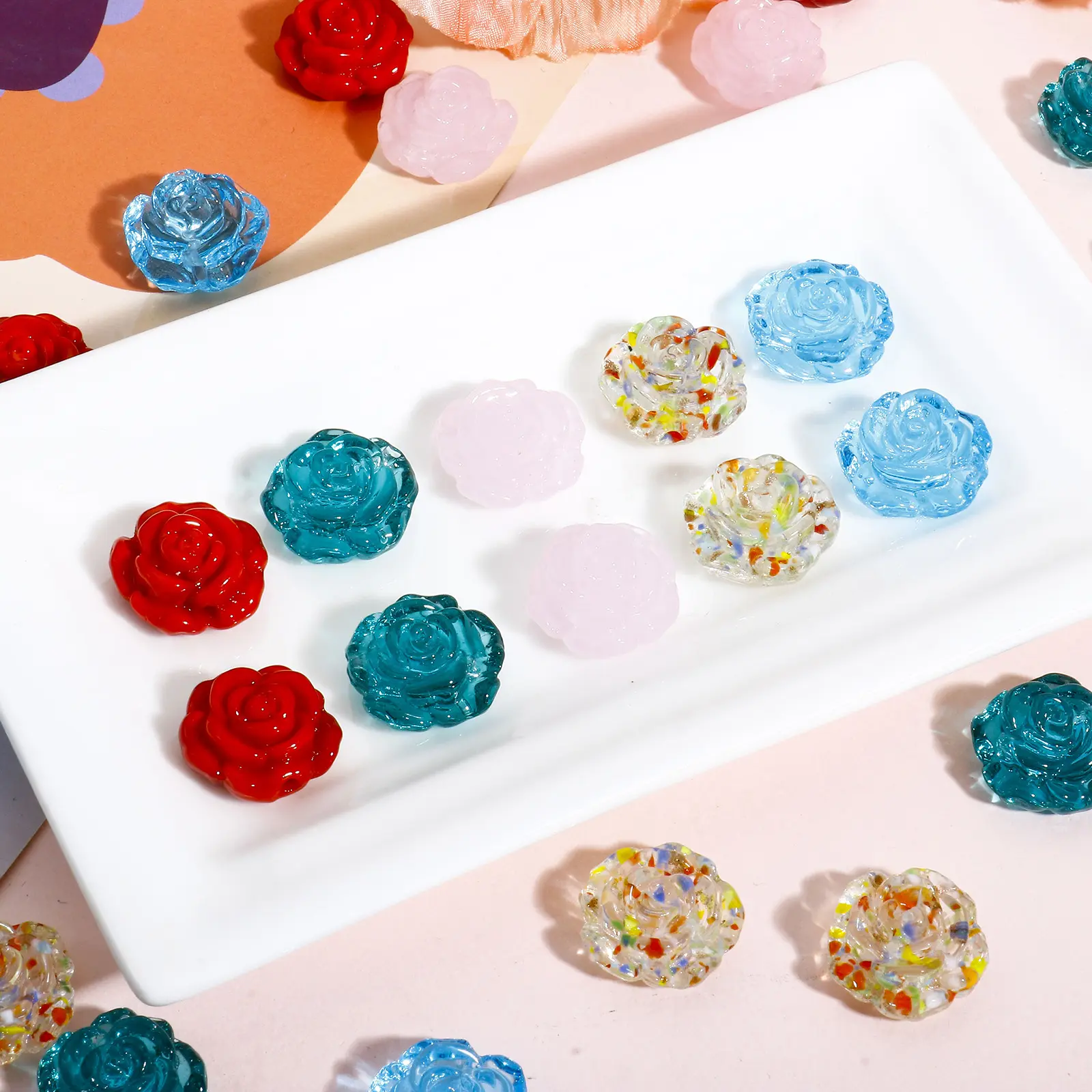 2PCs Lampwork Glass Rose Flower Beads Translucent Flower Beads For Jewelry Making Diy Necklace Bracelets Accessories 18x18mm