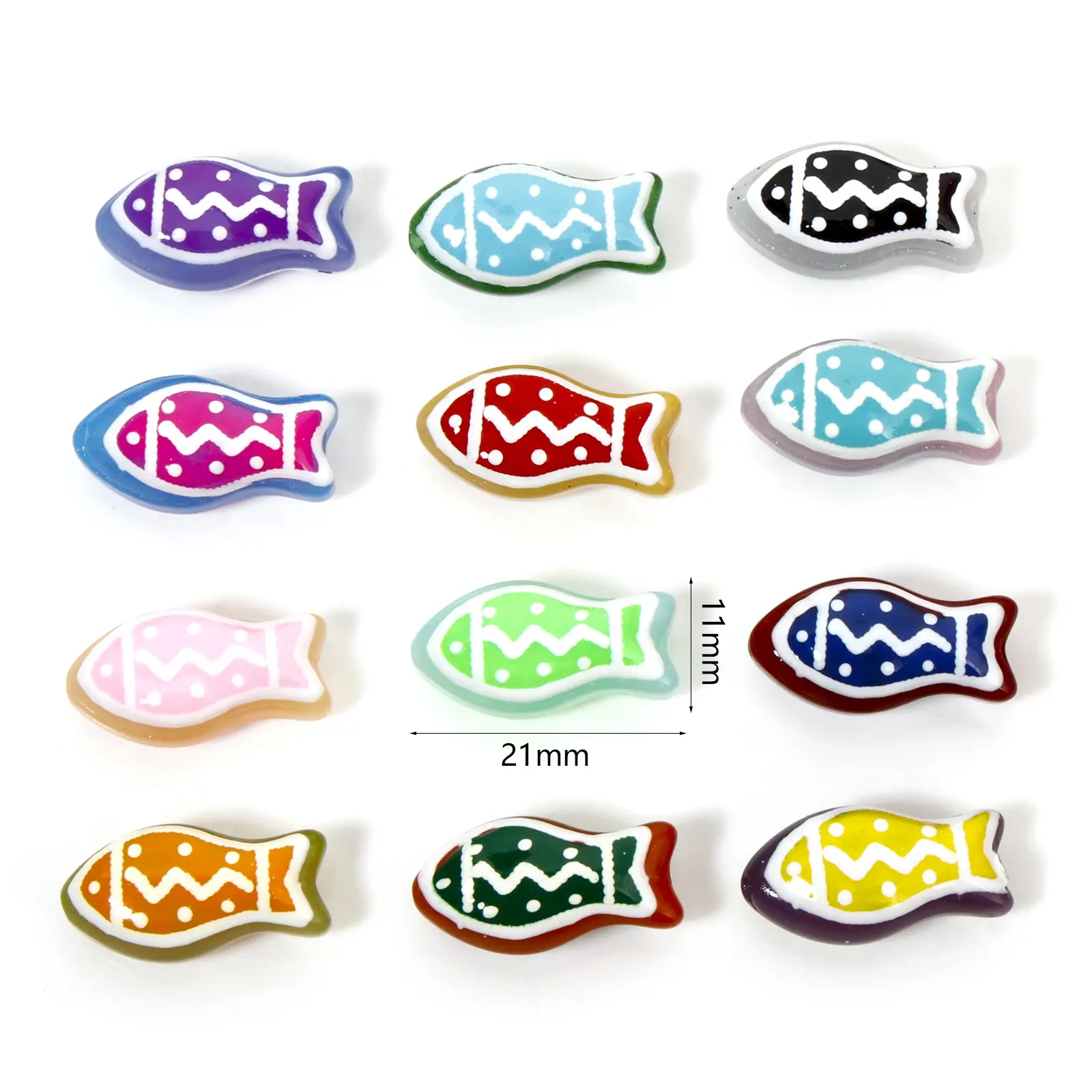 2 PCs Lampwork Glass Ocean Jewelry Beads Fish Animal Ripple Enamel For DIY Jewelry Making About 21mm x 11mm, Hole: Approx 1.4mm