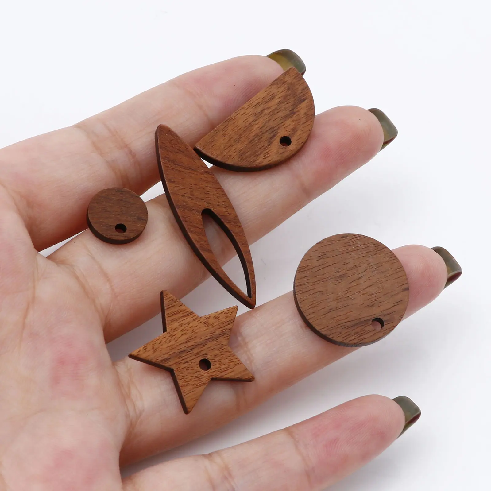 Fashion Handmade Wood Ear Post Stud Earrings Findings Drop Earrings Geometric Brown With Loop Post/ Wire Size: 0.7mm, 10 PCs