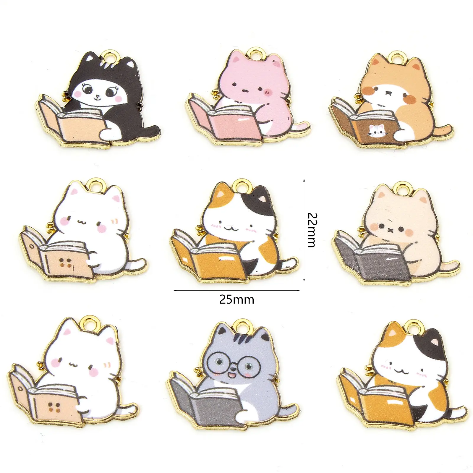 10 PCs Zinc Based Alloy Charms Gold Color Multicolor Book Cat Enamel For DIY Hademake Necklace Jewelry Findings 25mm x 22mm