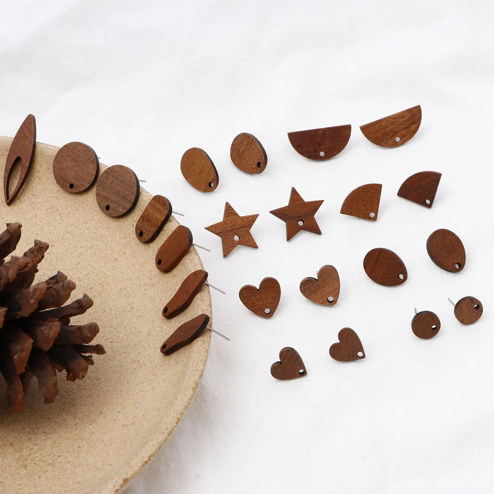 Fashion Handmade Wood Ear Post Stud Earrings Findings Drop Earrings Geometric Brown With Loop Post/ Wire Size: 0.7mm, 10 PCs
