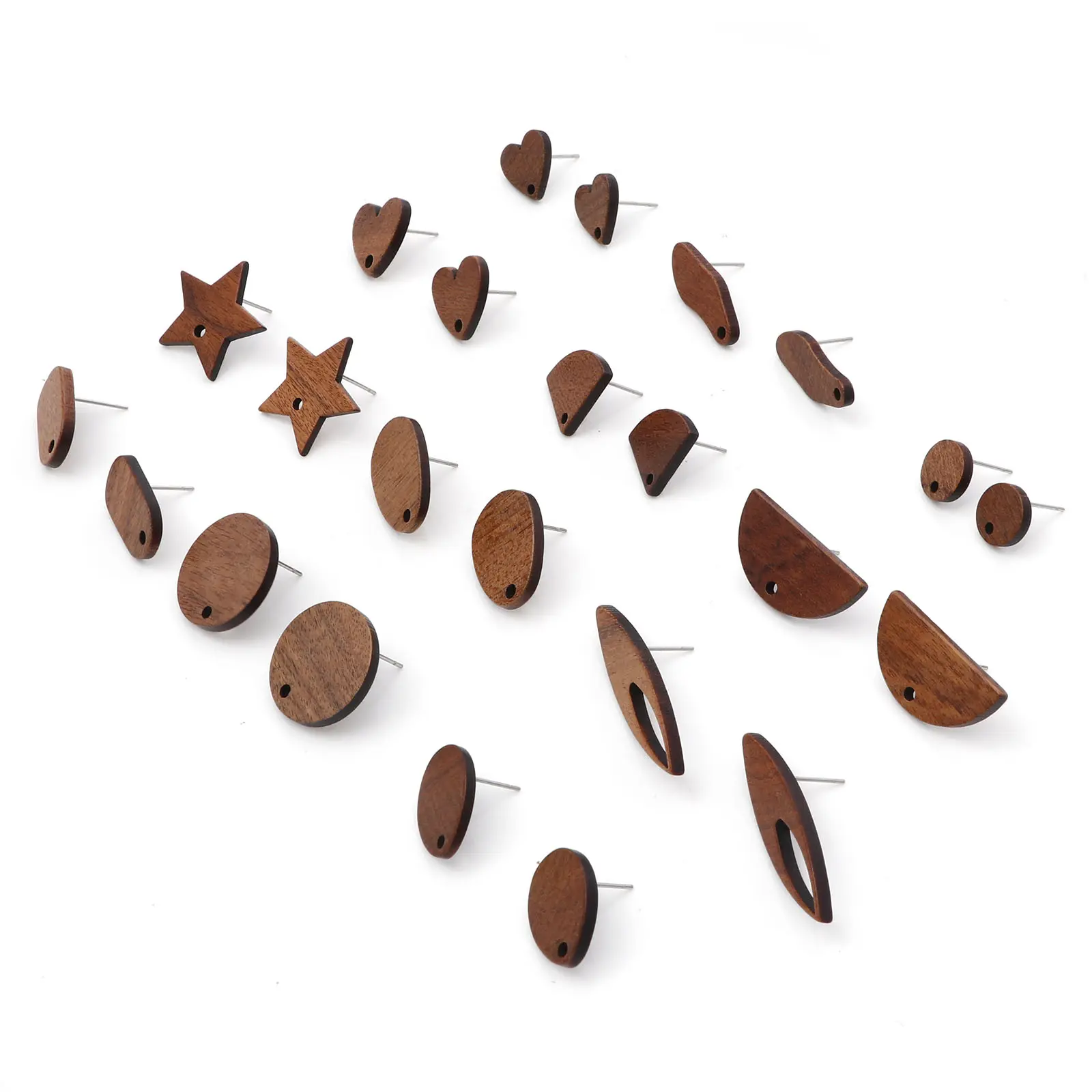 Fashion Handmade Wood Ear Post Stud Earrings Findings Drop Earrings Geometric Brown With Loop Post/ Wire Size: 0.7mm, 10 PCs