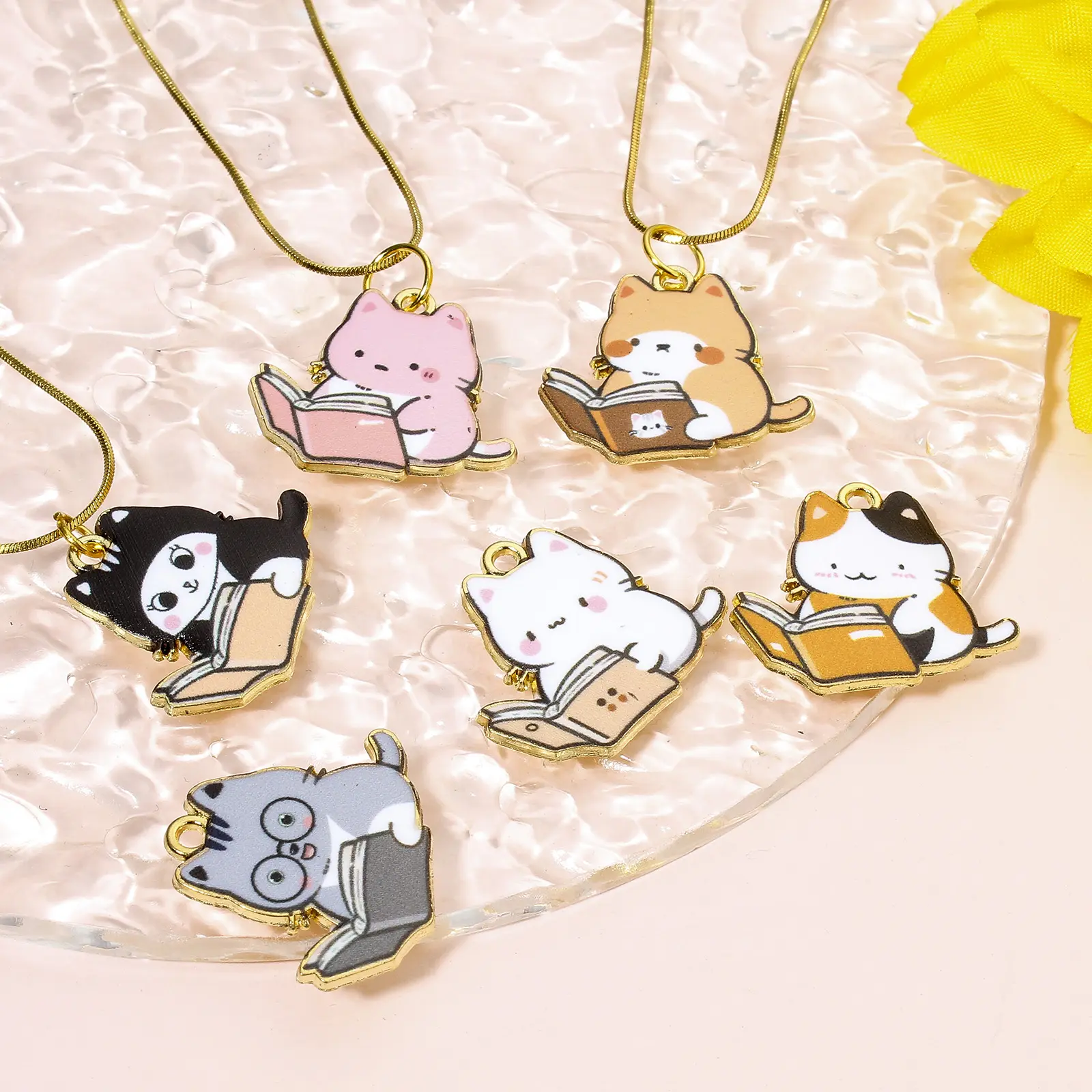 10 PCs Zinc Based Alloy Charms Gold Color Multicolor Book Cat Enamel For DIY Hademake Necklace Jewelry Findings 25mm x 22mm
