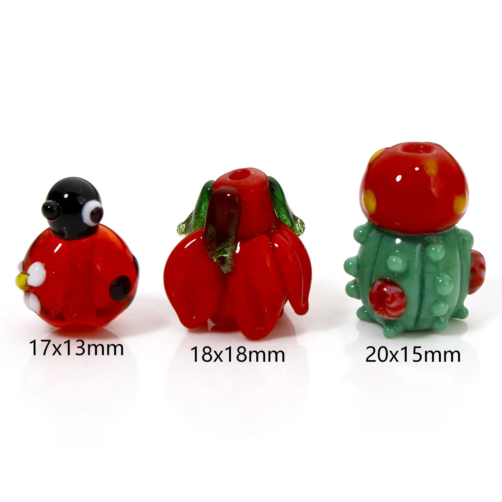 1 Piece 3D Lampwork Glass Beads Cactus Ladybird Flora Collection For DIY Jewelry Making Necklace Bracelets Jewelry Making