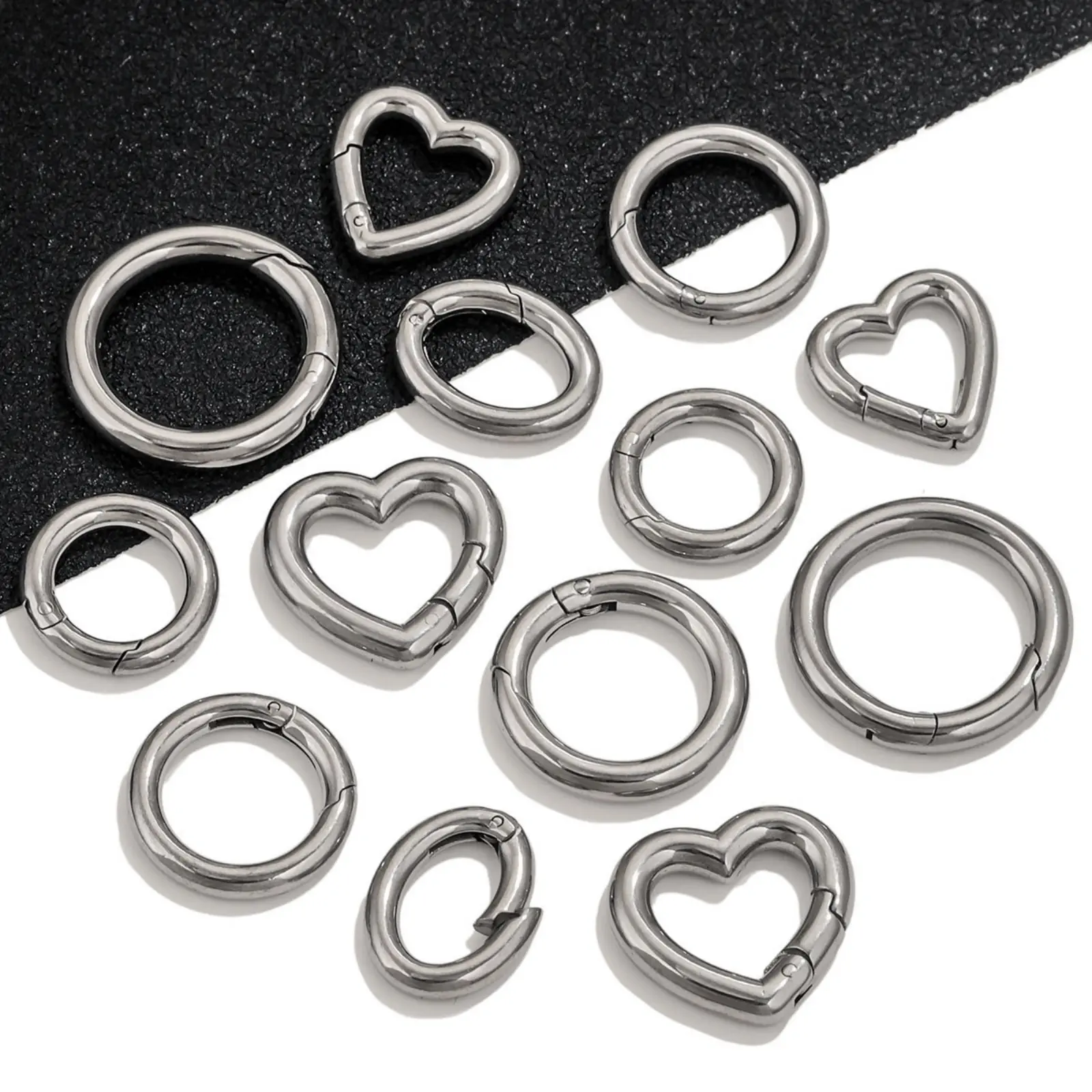 304 Stainless Steel Bolt Spring Ring Clasps Polished Heart Circular Connector DIY Necklace Jewelry Making Lobster Buckle, 1Piece
