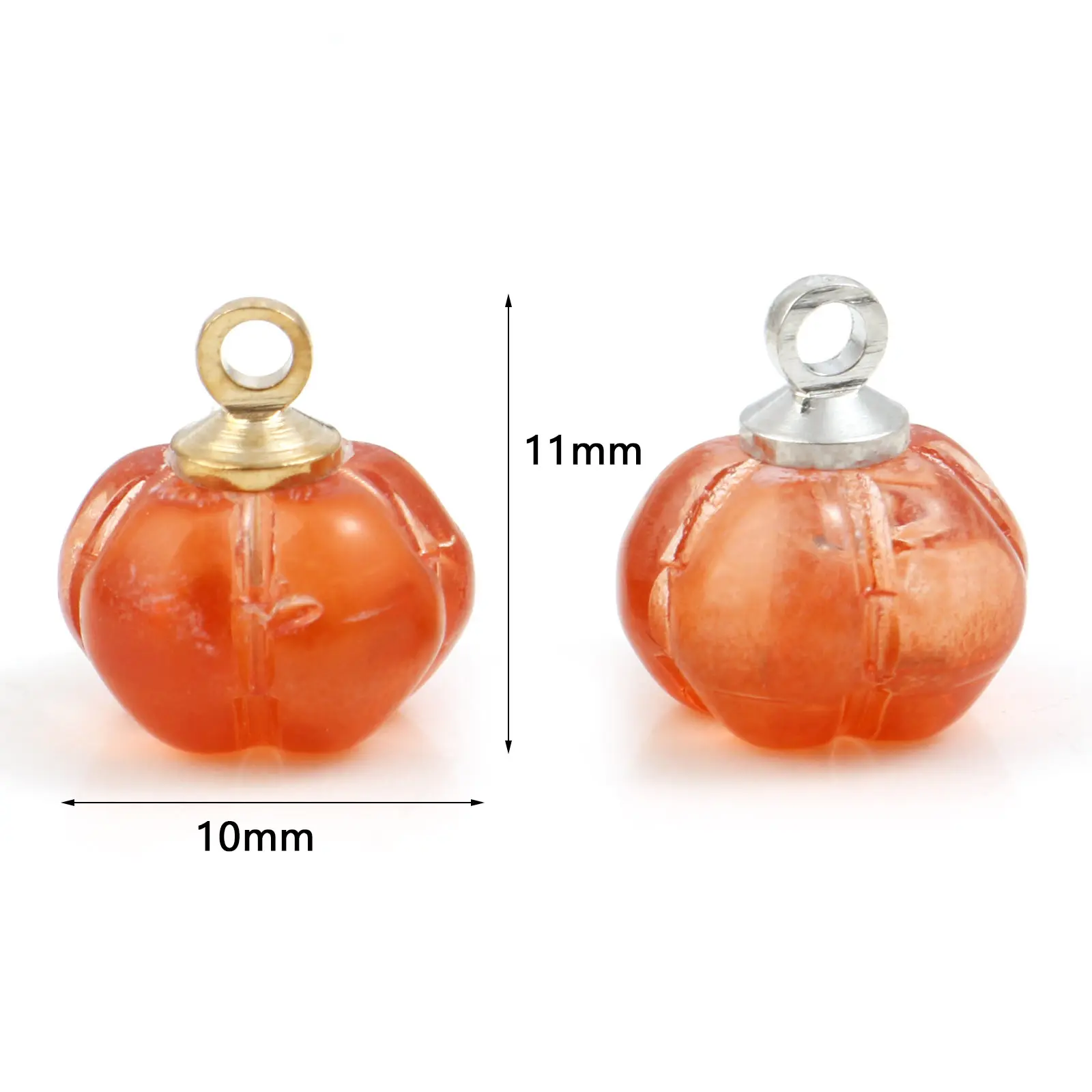 5PCs Lampwork Glass Halloween Charms Orange Pumpkin Metal Pendants DIY Necklace Earring For Jewelry Findings 11mmx10mm