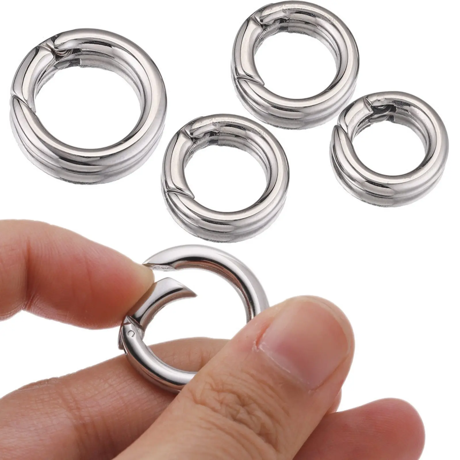 304 Stainless Steel Bolt Spring Ring Clasps Polished Heart Circular Connector DIY Necklace Jewelry Making Lobster Buckle, 1Piece