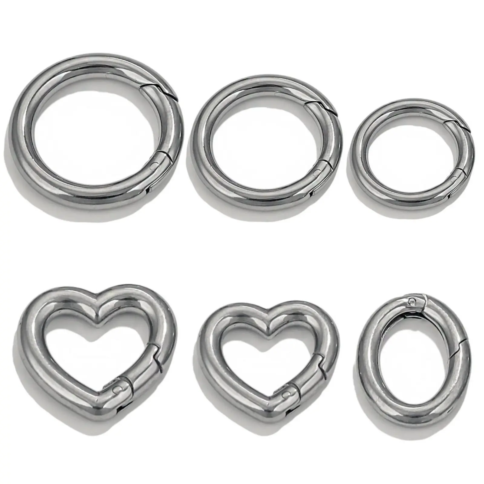 304 Stainless Steel Bolt Spring Ring Clasps Polished Heart Circular Connector DIY Necklace Jewelry Making Lobster Buckle, 1Piece