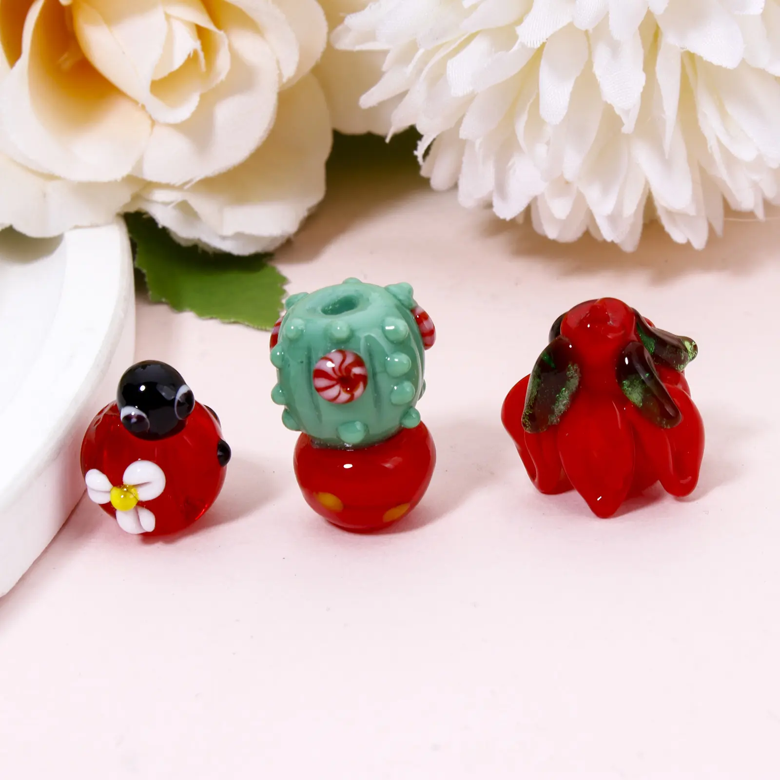 1 Piece 3D Lampwork Glass Beads Cactus Ladybird Flora Collection For DIY Jewelry Making Necklace Bracelets Jewelry Making