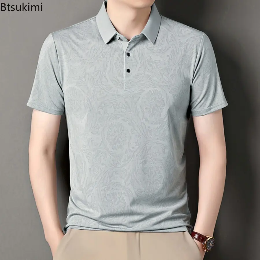 New 2025 Summer Men's Business Casual Short Sleeved Shirt Solid Color Polo Shirt Fashion Breathable Comfortable Versatile Tops