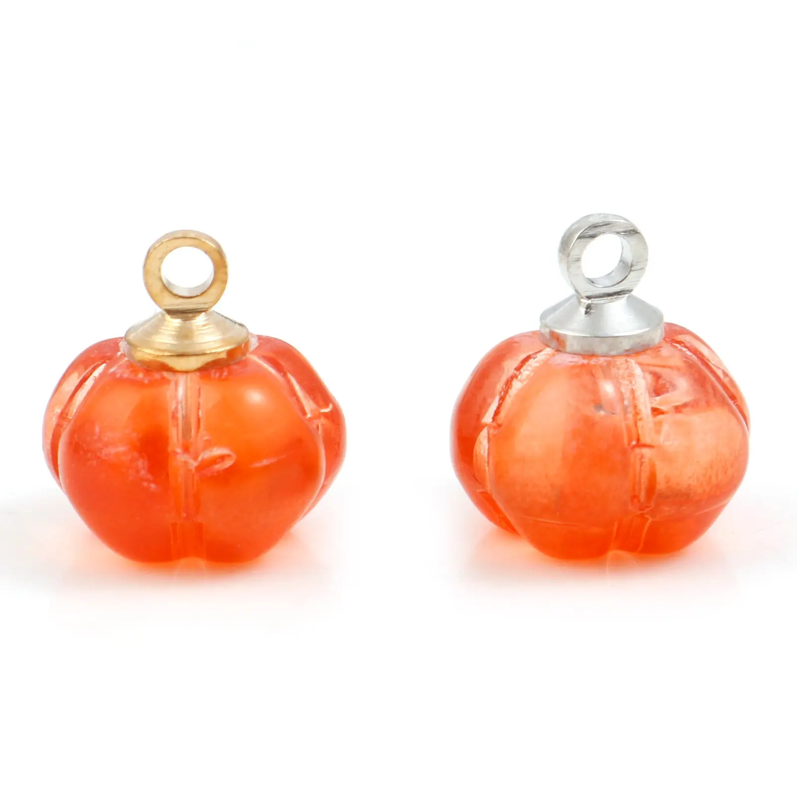 5PCs Lampwork Glass Halloween Charms Orange Pumpkin Metal Pendants DIY Necklace Earring For Jewelry Findings 11mmx10mm