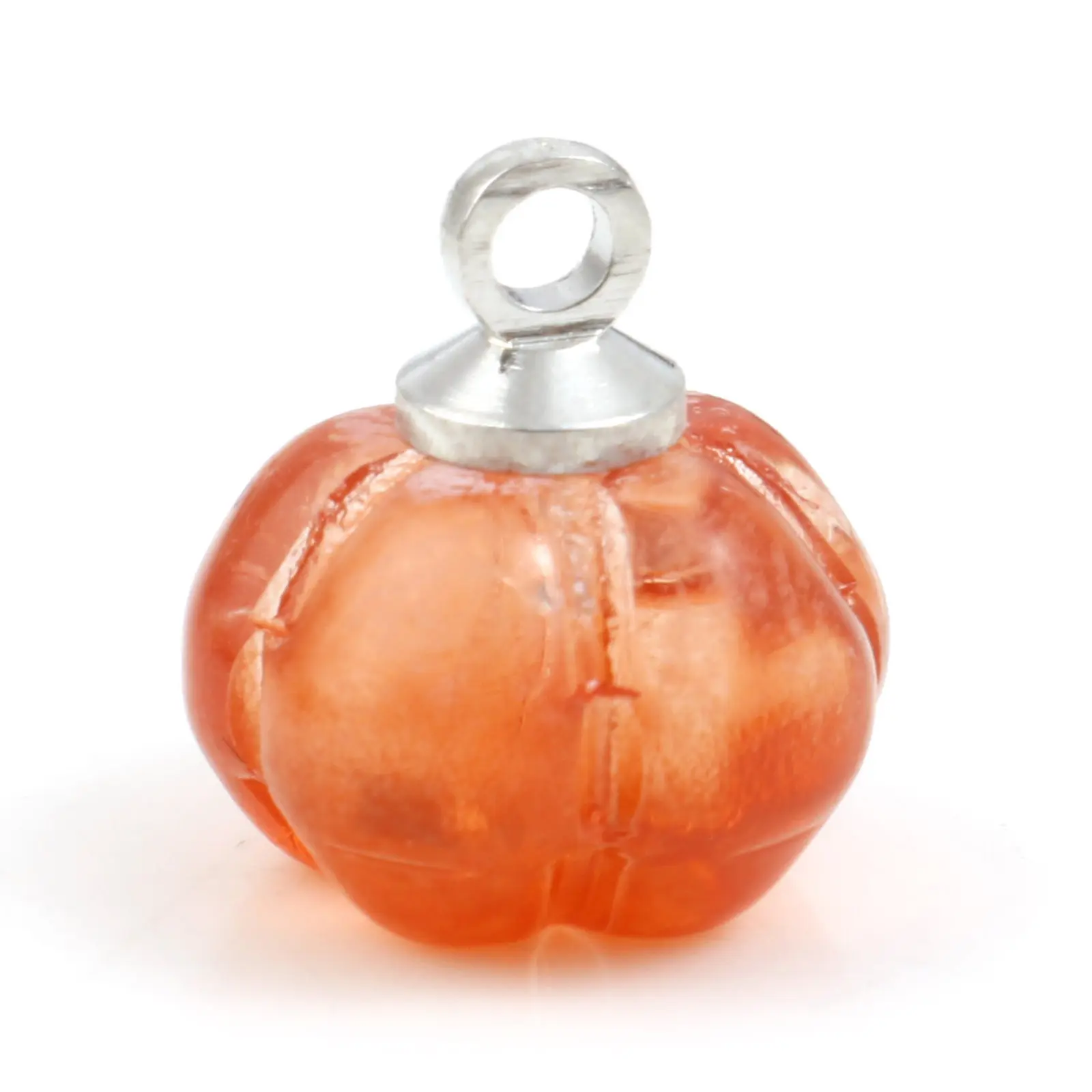 5PCs Lampwork Glass Halloween Charms Orange Pumpkin Metal Pendants DIY Necklace Earring For Jewelry Findings 11mmx10mm