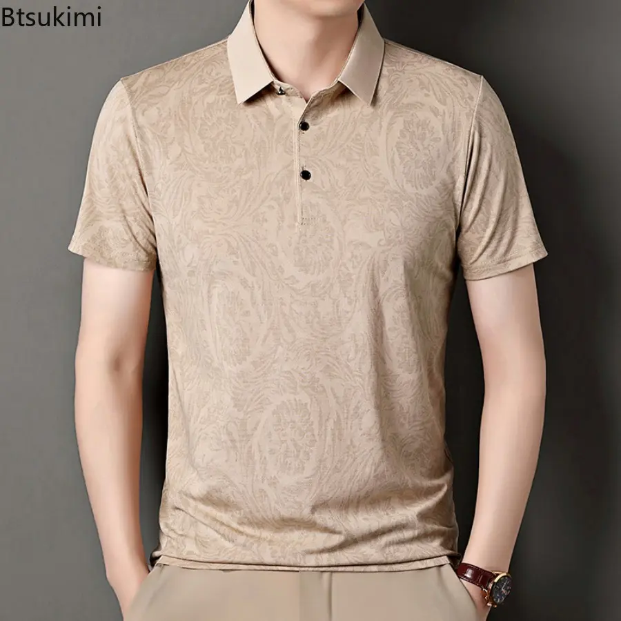 New 2025 Summer Men's Business Casual Short Sleeved Shirt Solid Color Polo Shirt Fashion Breathable Comfortable Versatile Tops