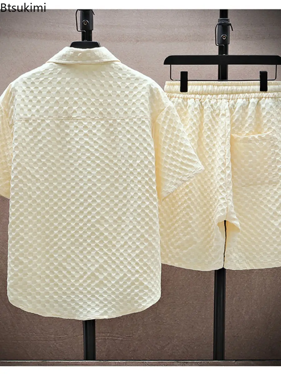 New Summer Casual Korean Short-sleeved Ruffle Shirt and Handsome Trendy Shorts with Two-piece Set of Youth Men's Casual Clothing