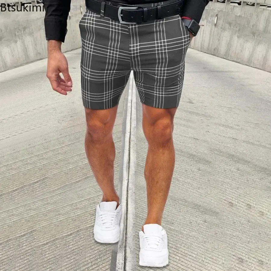 2025 Summer Clothing Men's Fashion Plaid Printing Casual Shorts Business Social All-match Short Trousers Men Straight Leg Shorts