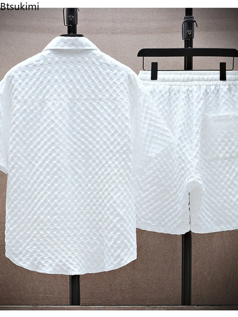 New Summer Casual Korean Short-sleeved Ruffle Shirt and Handsome Trendy Shorts with Two-piece Set of Youth Men's Casual Clothing