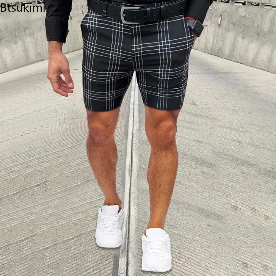 2025 Summer Clothing Men's Fashion Plaid Printing Casual Shorts Business Social All-match Short Trousers Men Straight Leg Shorts