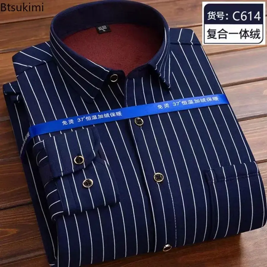 2024 Hot Sale High Quality Warm Shirts for Men Fashion Plaid Print Fleece Long Sleeve Thick Shirt Men Retro Casual Social Blouse