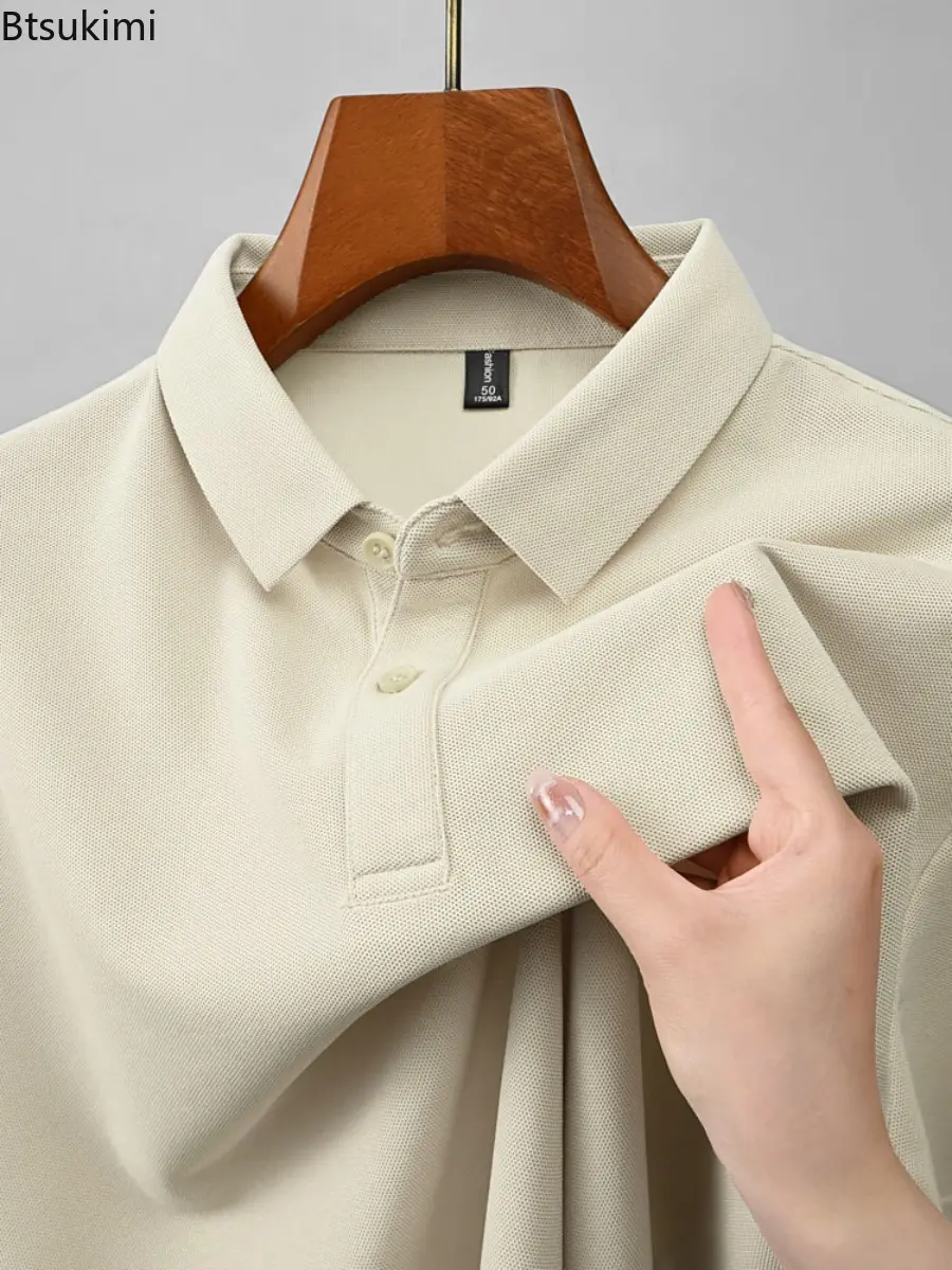 New 2025 Summer Men's Short Sleeve T-Shirt Collar Solid Color Polo Shirt Casual Matching Slim Fit Breathable Polo Shirt for Men