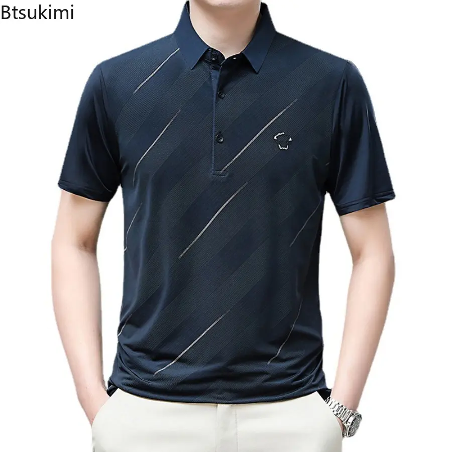 New 2025 Men's Business Solid Color Polo Short Sleeved Smooth and Wrinkle Resistant Comfortable Top Summer Casual Loose T-shirt