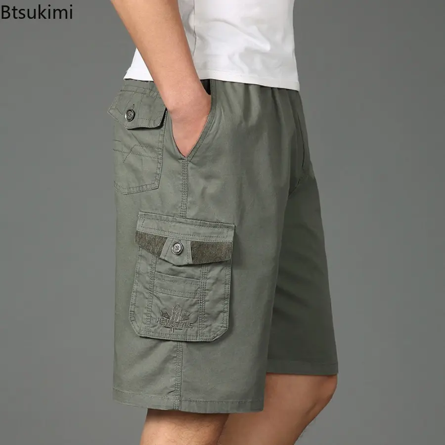 Summer New Men's Pure Cotton Loose Casual Shorts Oversized Multi-pockets Tooling Shorts Outdoor Sport Fashion Vintage Pants Male